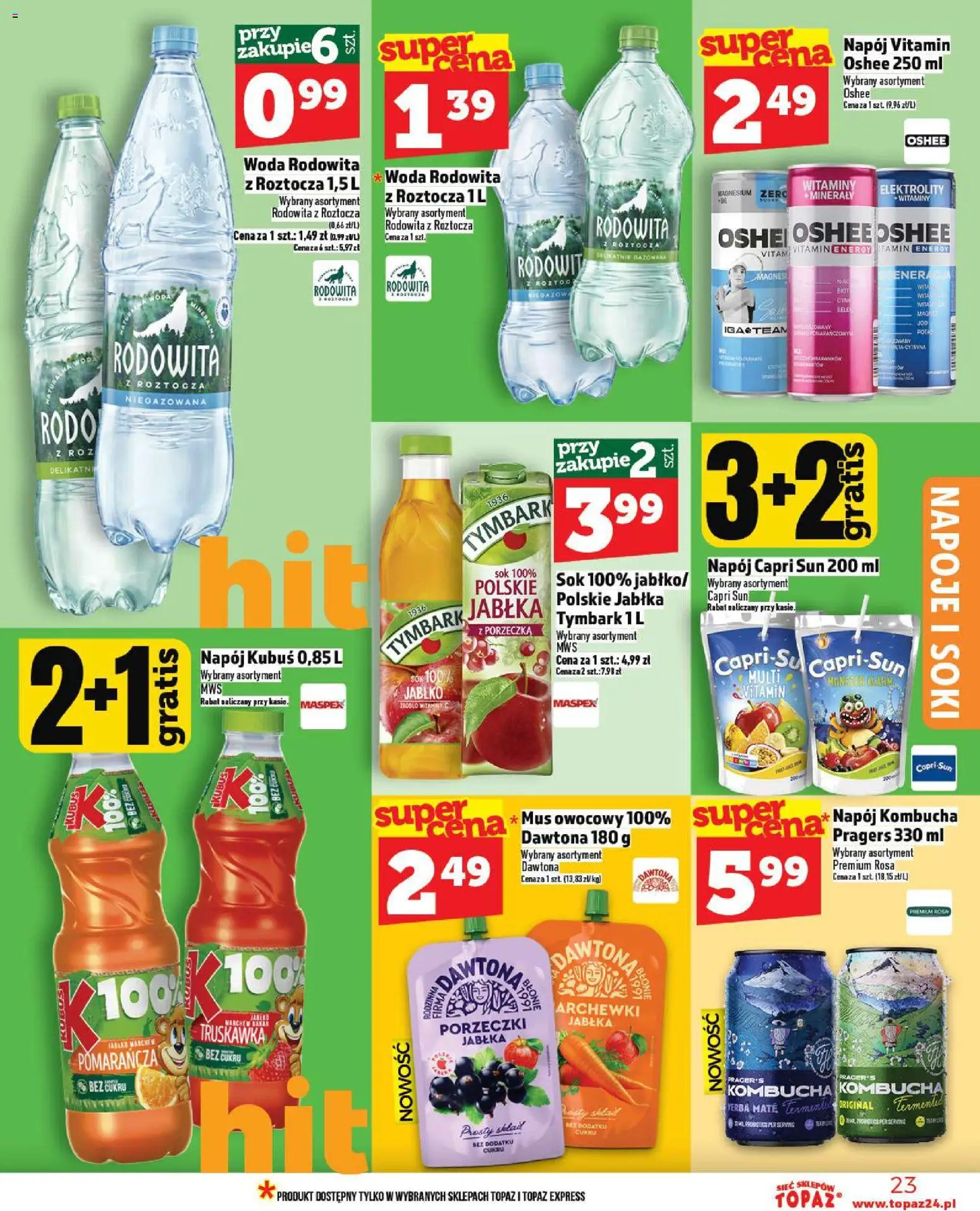Topaz Gazetka od 20.11.2025 | Strona: 23 | Produkty: Napoje, Sok, Jabłka, Woda