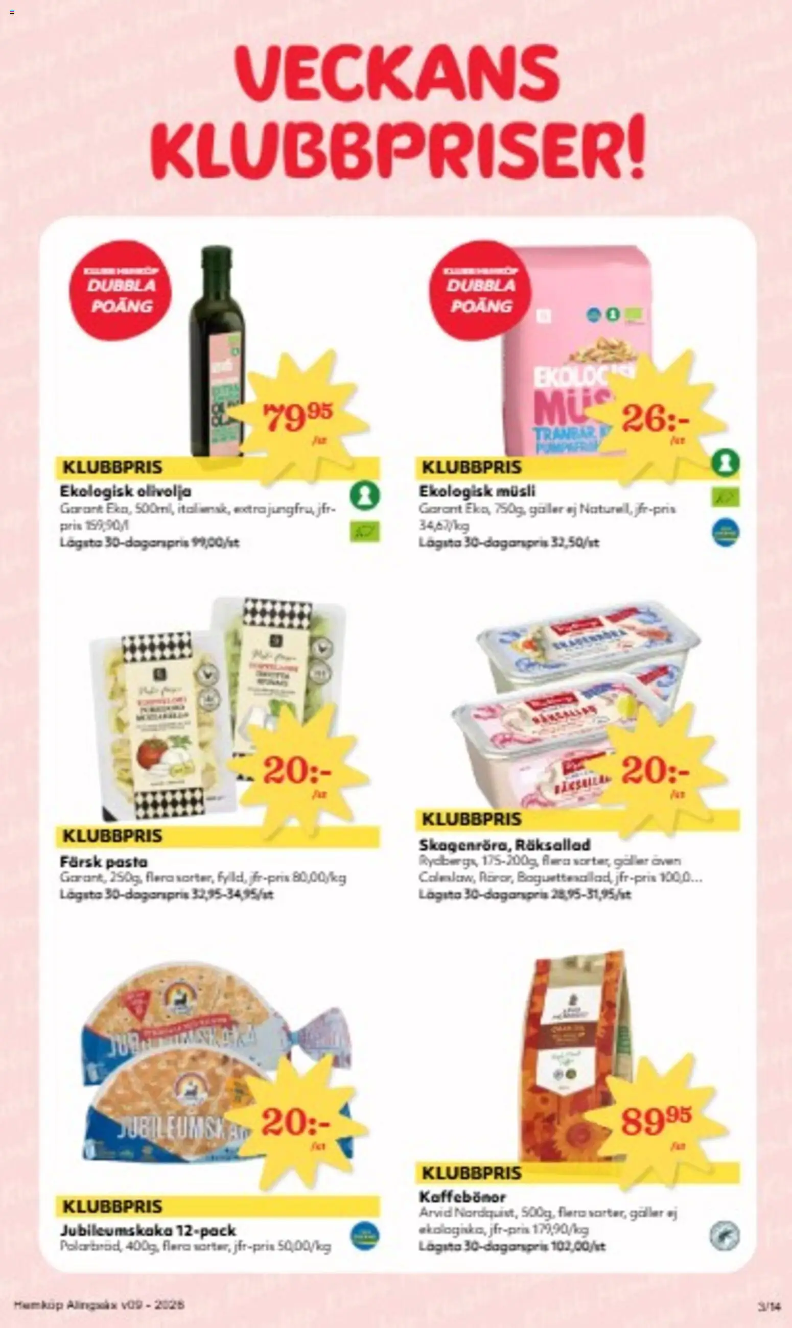 Hemköp reklamblad aktuell från 23.02.2026 | Sida: 3 | Produkter: Musli, Galler, Olivolja, Pasta