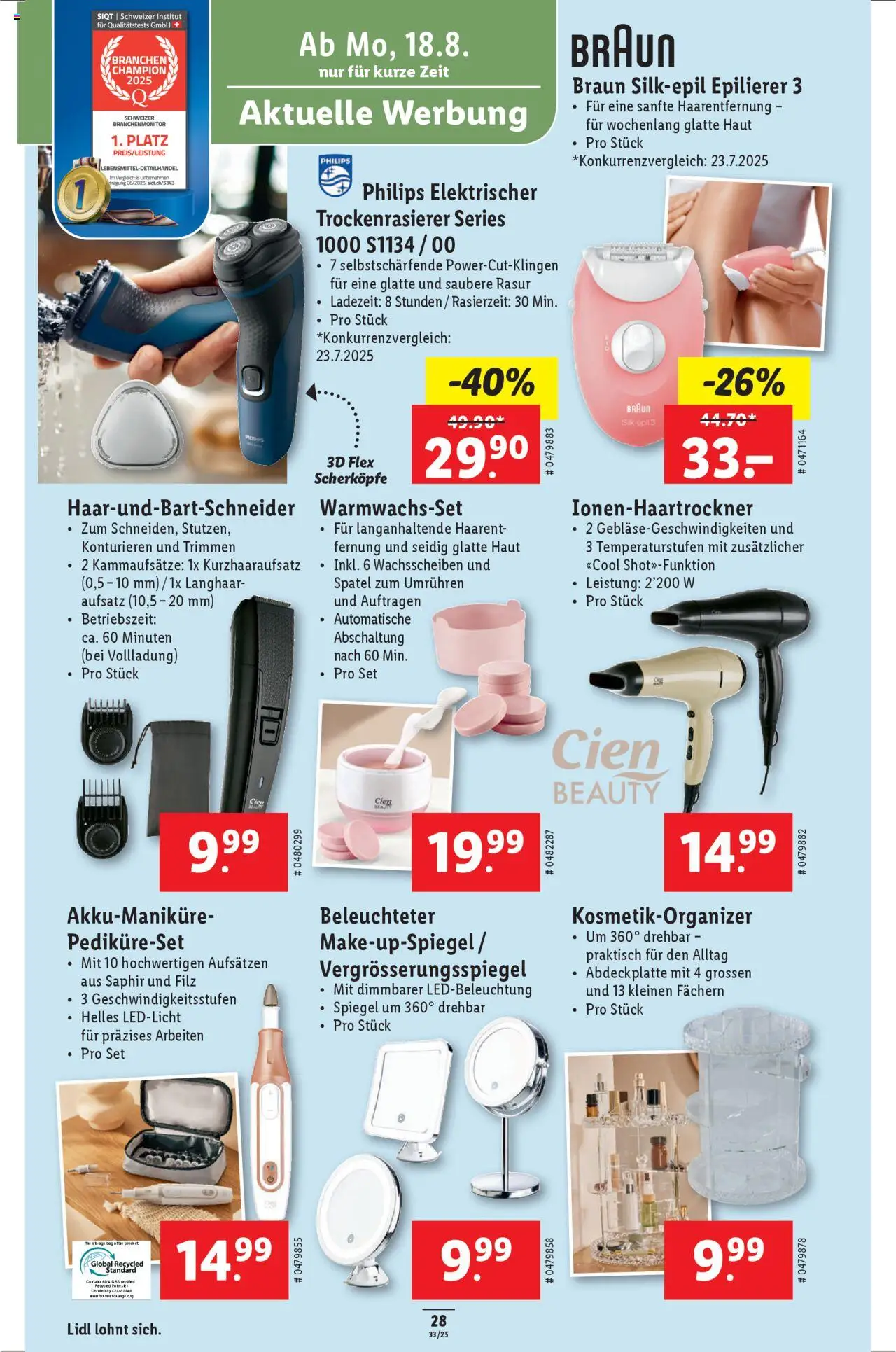 Lidl Aktionen ab 14.08.2025 | Seite: 30 | Produkte: Spiegel, Philips, Epilierer