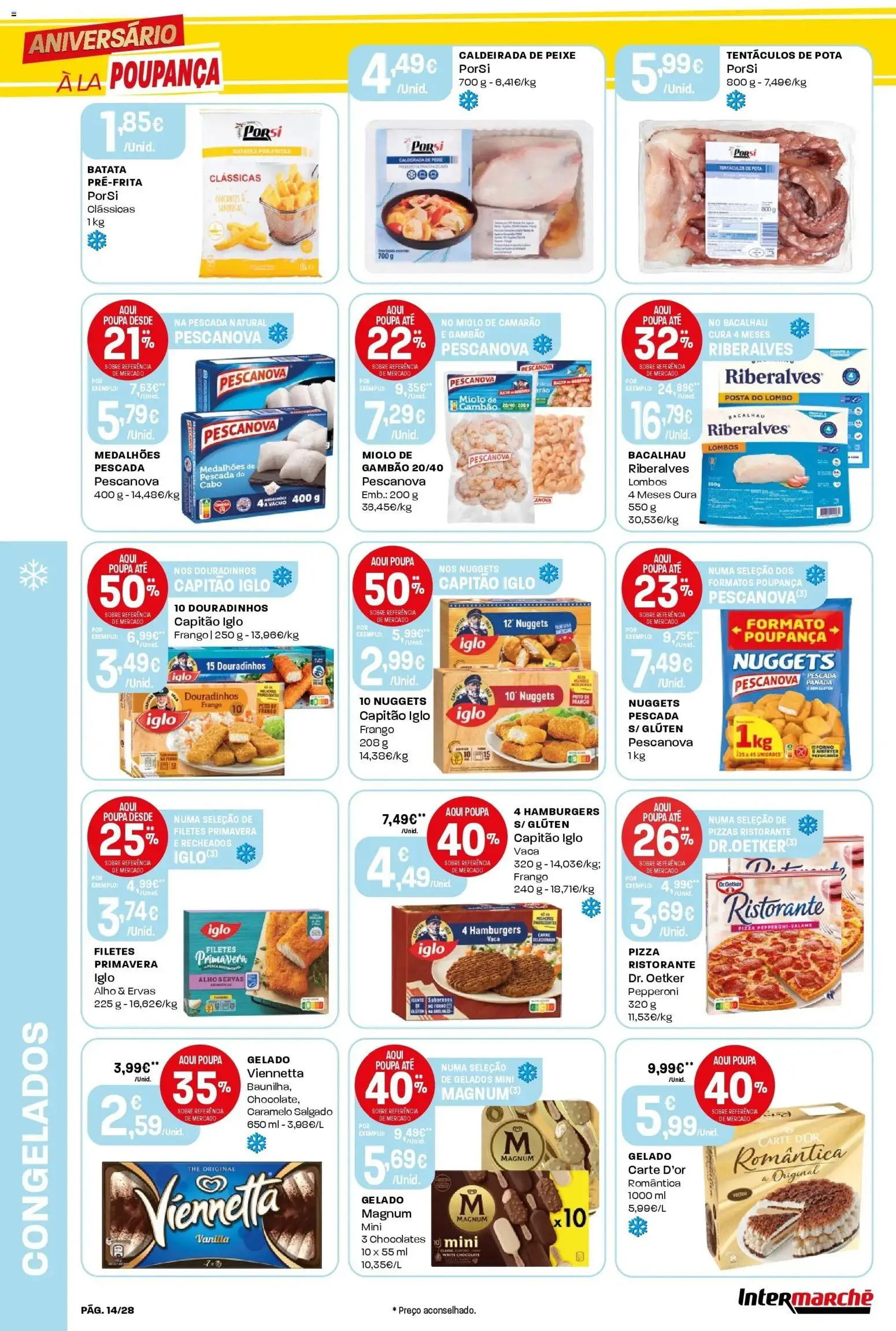 Intermarché - Aniversário à la poupança. » de 30/10/2025 - 05/11/2025 | Página: 14 | Produtos: Bacalhau, Frango, Pescada, Nuggets