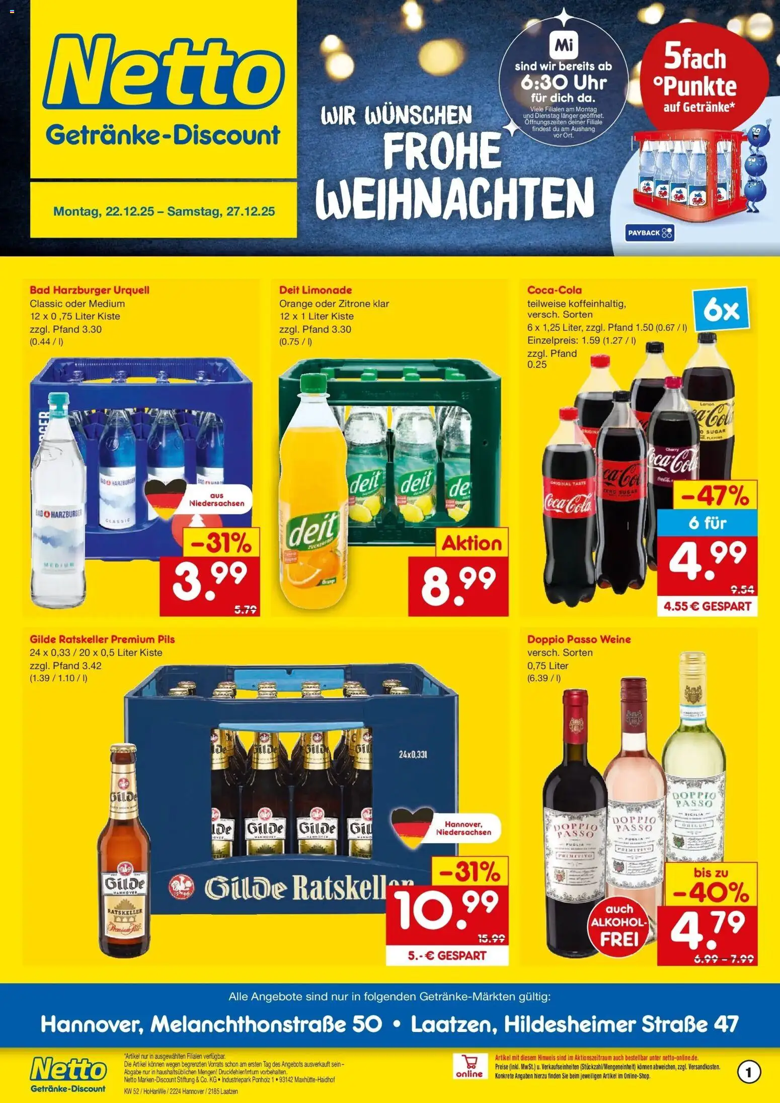 Netto Marken-Discount prospekt Hannover	 – gültig ab 22.12.2025 | Seite: 1 | Produkte: Coca cola, Bad, Limonade, Uhr