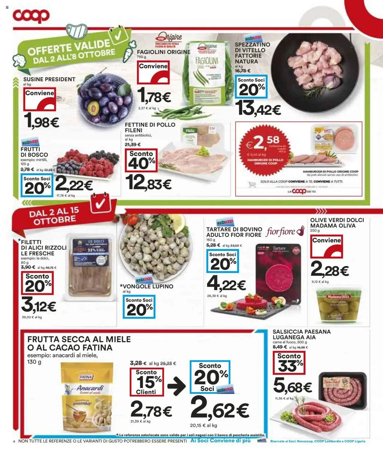Volantino COOP del 02.10.2025 | Pagina: 4 | Prodotti: Bovino, Pollo, Frutta, Susine