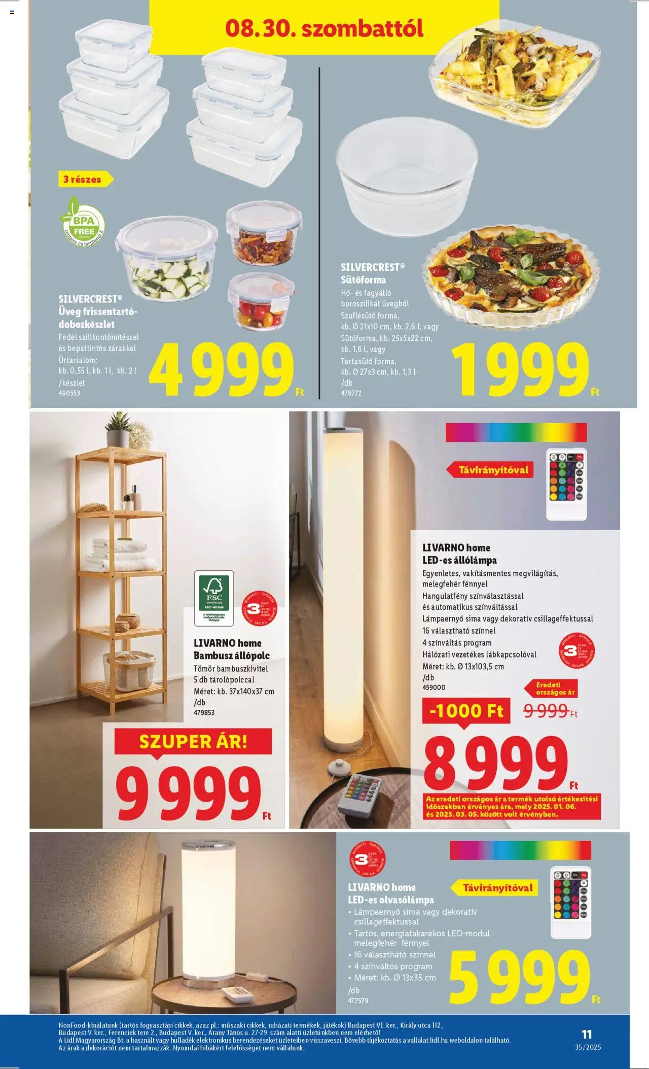 Lidl akciós ujság - amely érvényes a következő dátumtól: 28.08.2025 | Oldal: 11 | Termékek: Állólámpa, Sütőforma, Játékok, Állópolc
