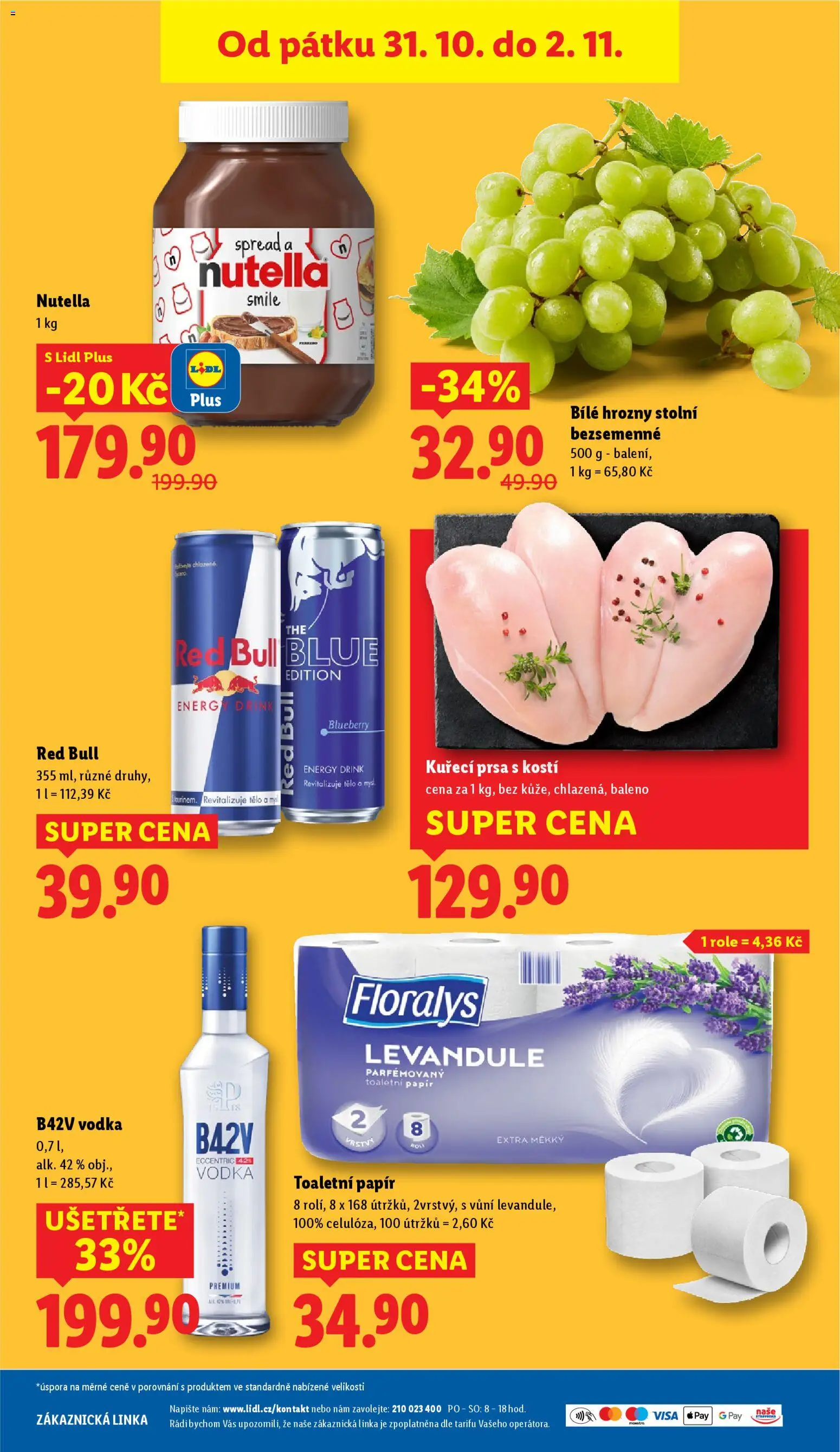 Lidl leták od 30.10.2025 | Strana: 43 | Produkty: Toaletní papír, Red Bull, Hrozny, Energy drink
