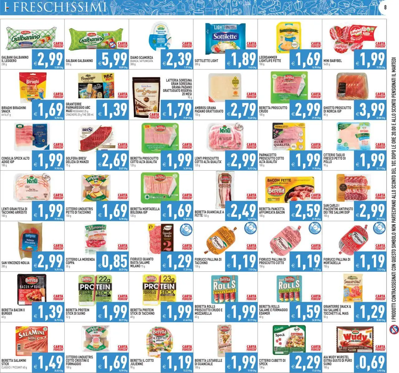 Volantino PIM Supermercati del 25.07.2025 | Pagina: 8 | Prodotti: Petto di Pollo, Wurstel, The, Grana Padano