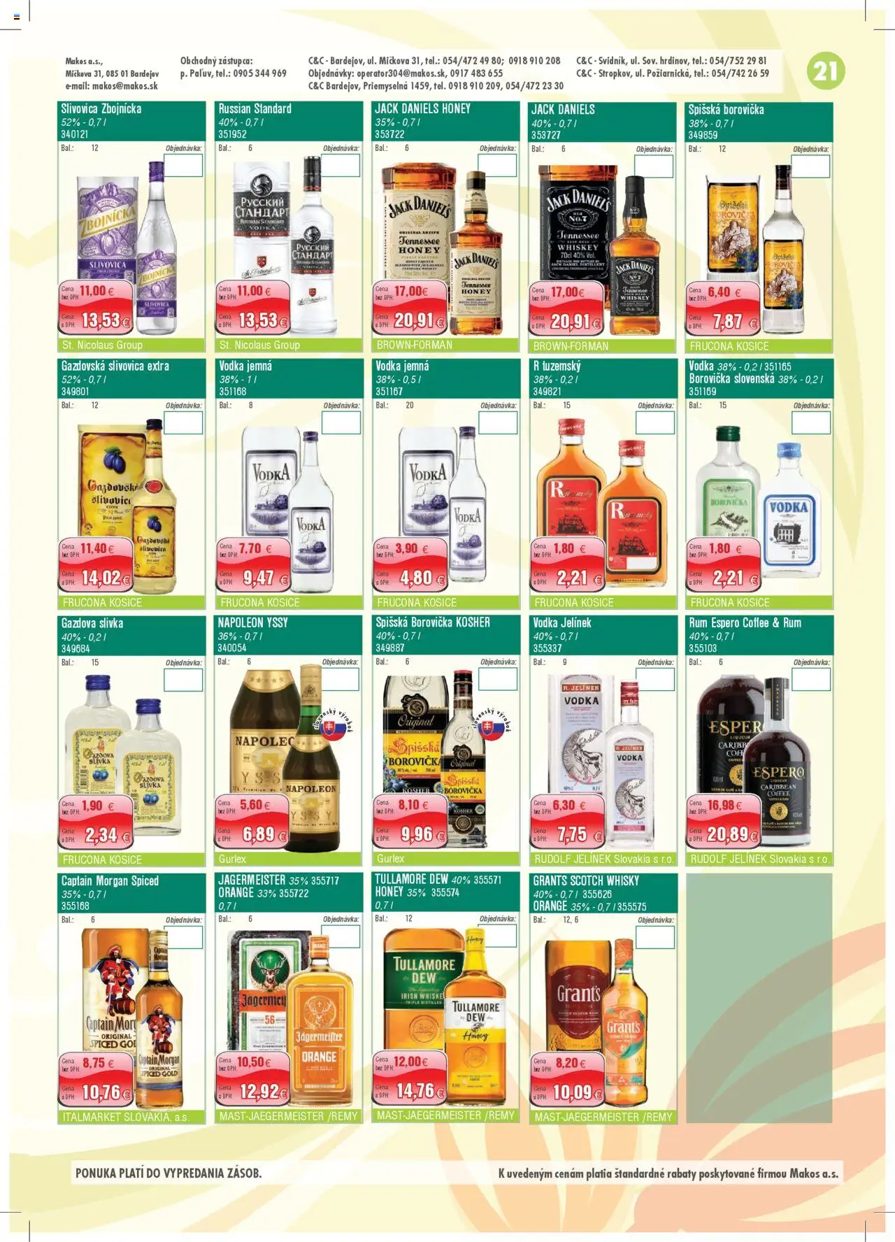 Makos leták │ platný od 30.06.2025 | Strana: 21 | Produkty: Borovička, Captain Morgan, Vodka, Tullamore Dew