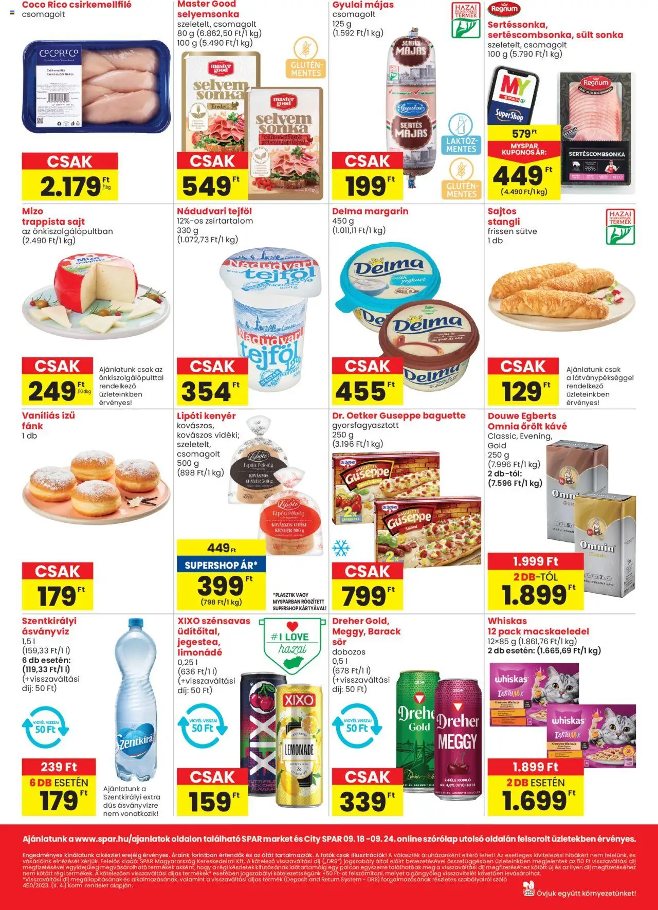 Spar akciós ujság - amely érvényes a következő dátumtól: 18.09.2025 | Oldal: 2 | Termékek: Fánk, Whiskas, Sajt, Trappista sajt