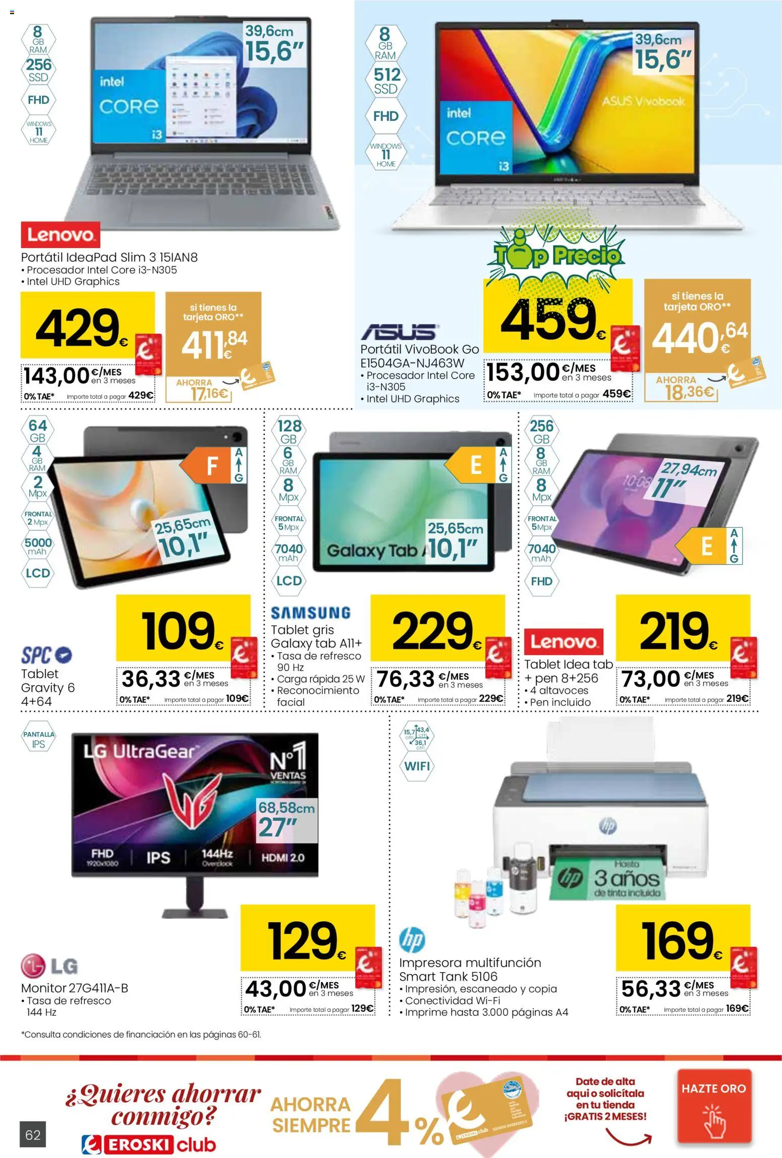 Eroski - Quieres ahorrar conmigo │ válido desde el 26.03.2026 | Página: 62 | Productos: Altavoces, Tablet, Monitor, Impresora