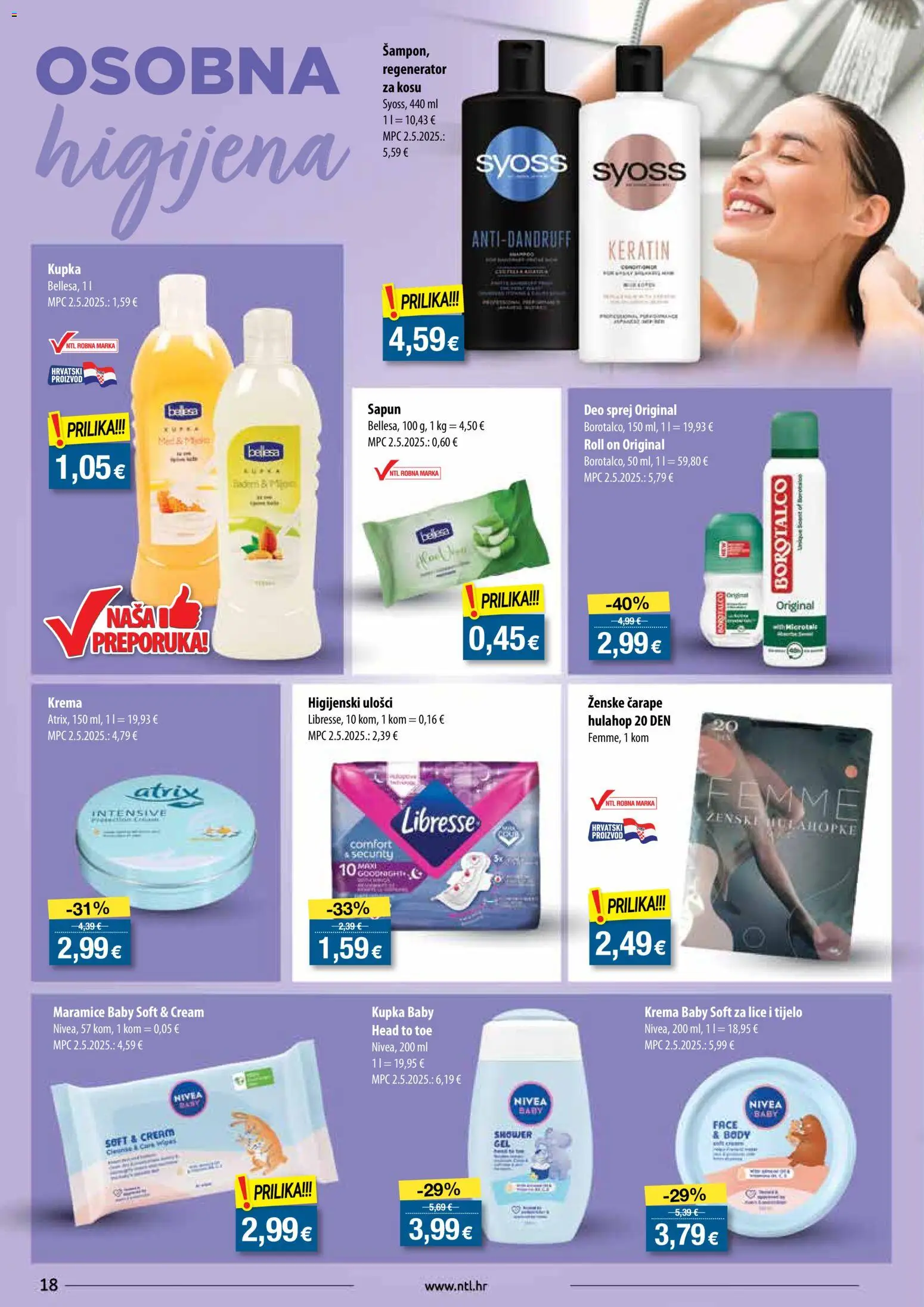NTL katalog | vrijedi od 29.10.2025 | Stranica: 18 | Proizvodi: Roll on, Higijenski ulošci, Hulahopke, Nivea