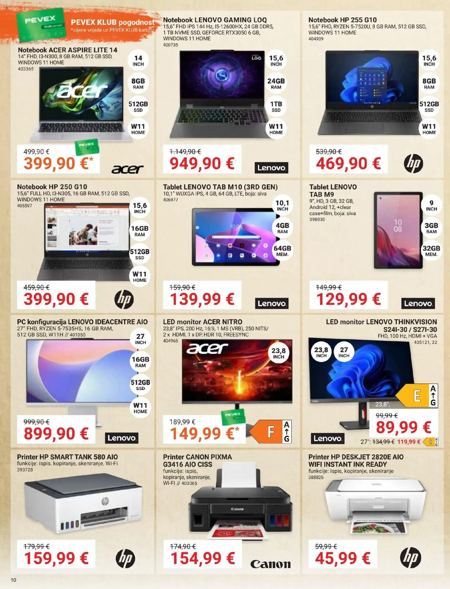Pevex katalog | vrijedi od 23.10.2025 | Stranica: 10 | Proizvodi: Notebook, Monitor, PC, Printer