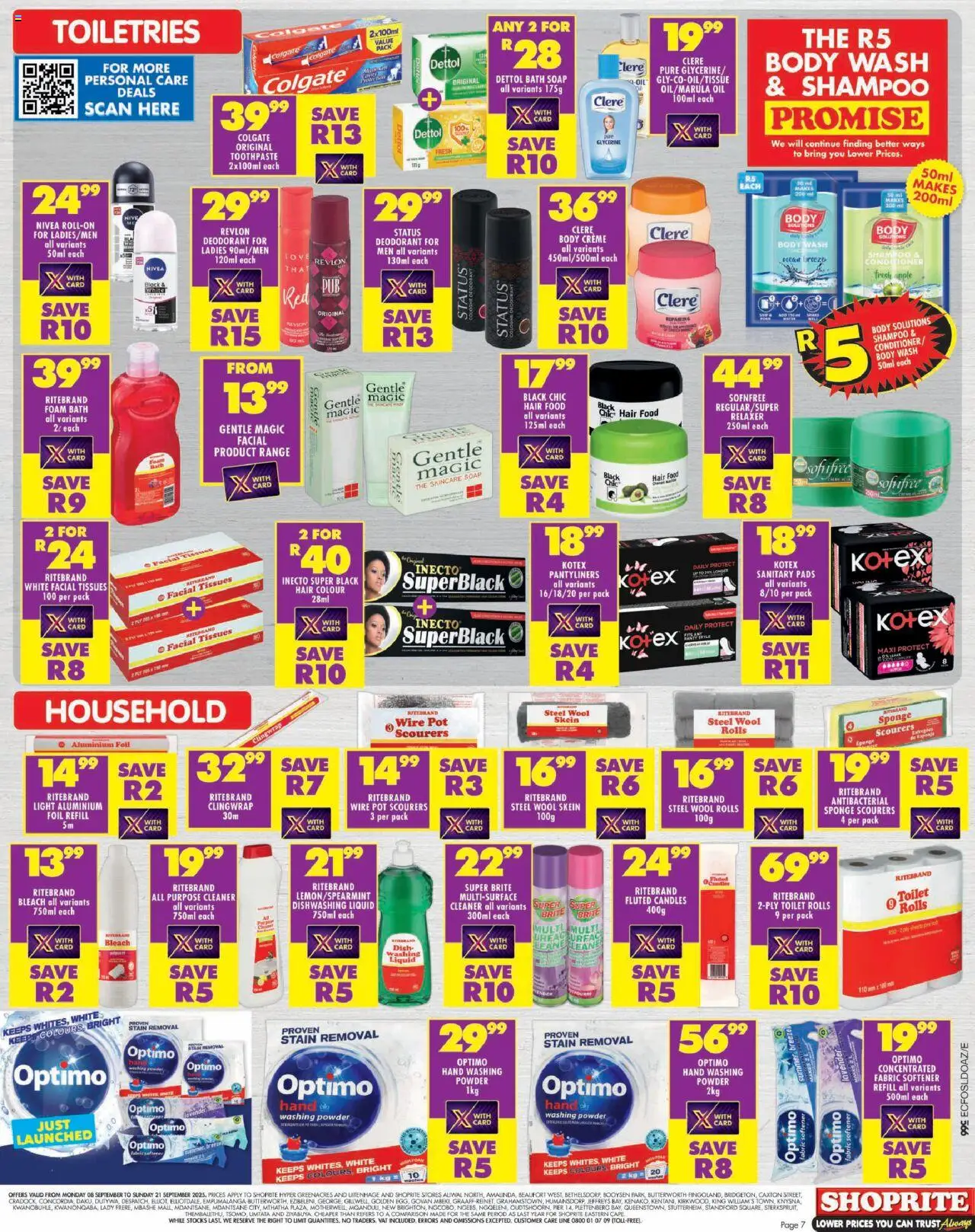 New Shoprite catalogue – valid from 08.09.2025 | Page: 7 | Products: Pads, Hair colour, Foam, Tissues