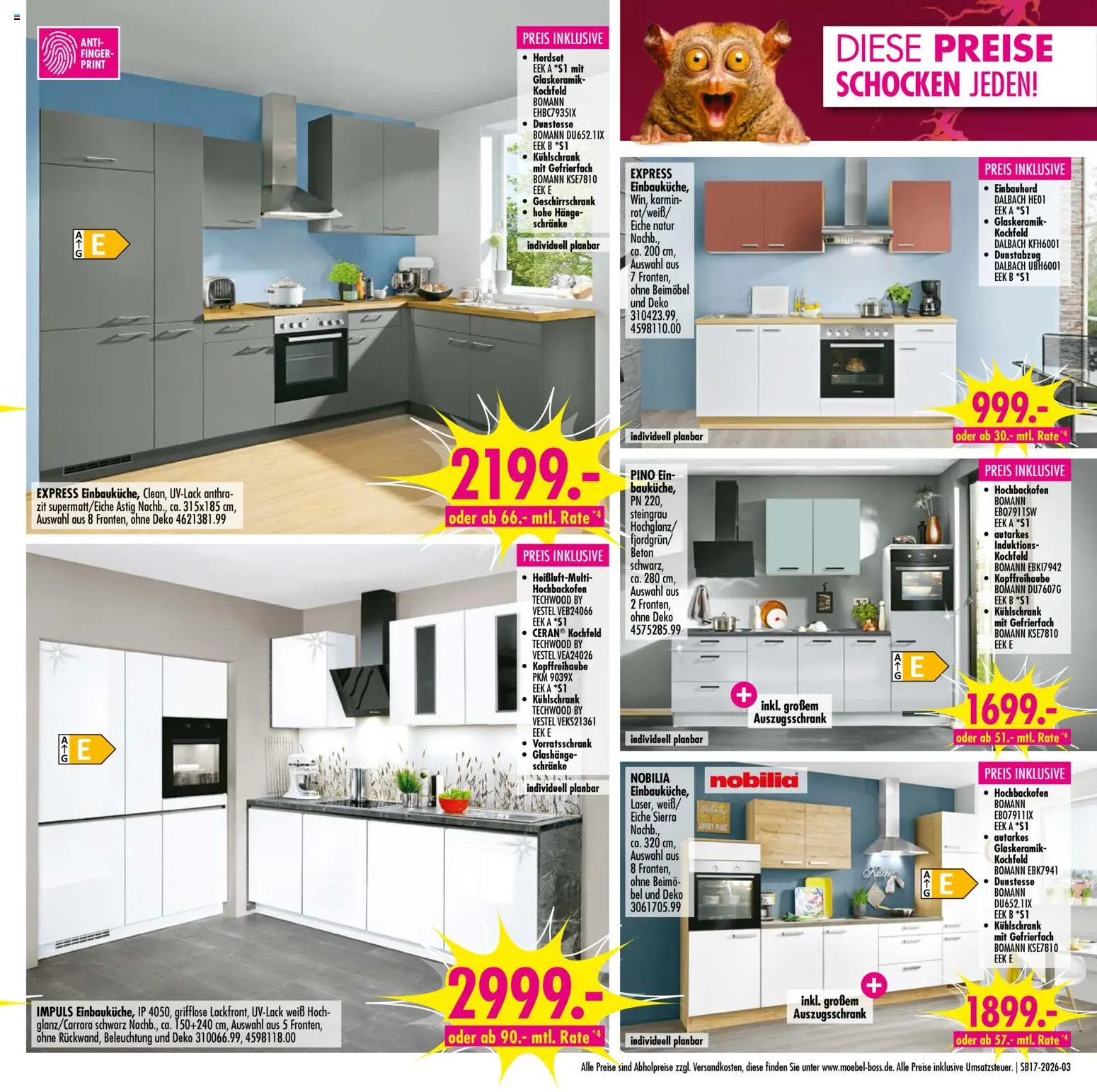 SB Möbel Boss Prospekt Weißenfels/Borau – gültig ab 18.04.2026 | Seite: 3 | Produkte: Kühlschrank, Kochfeld, Dunstabzug