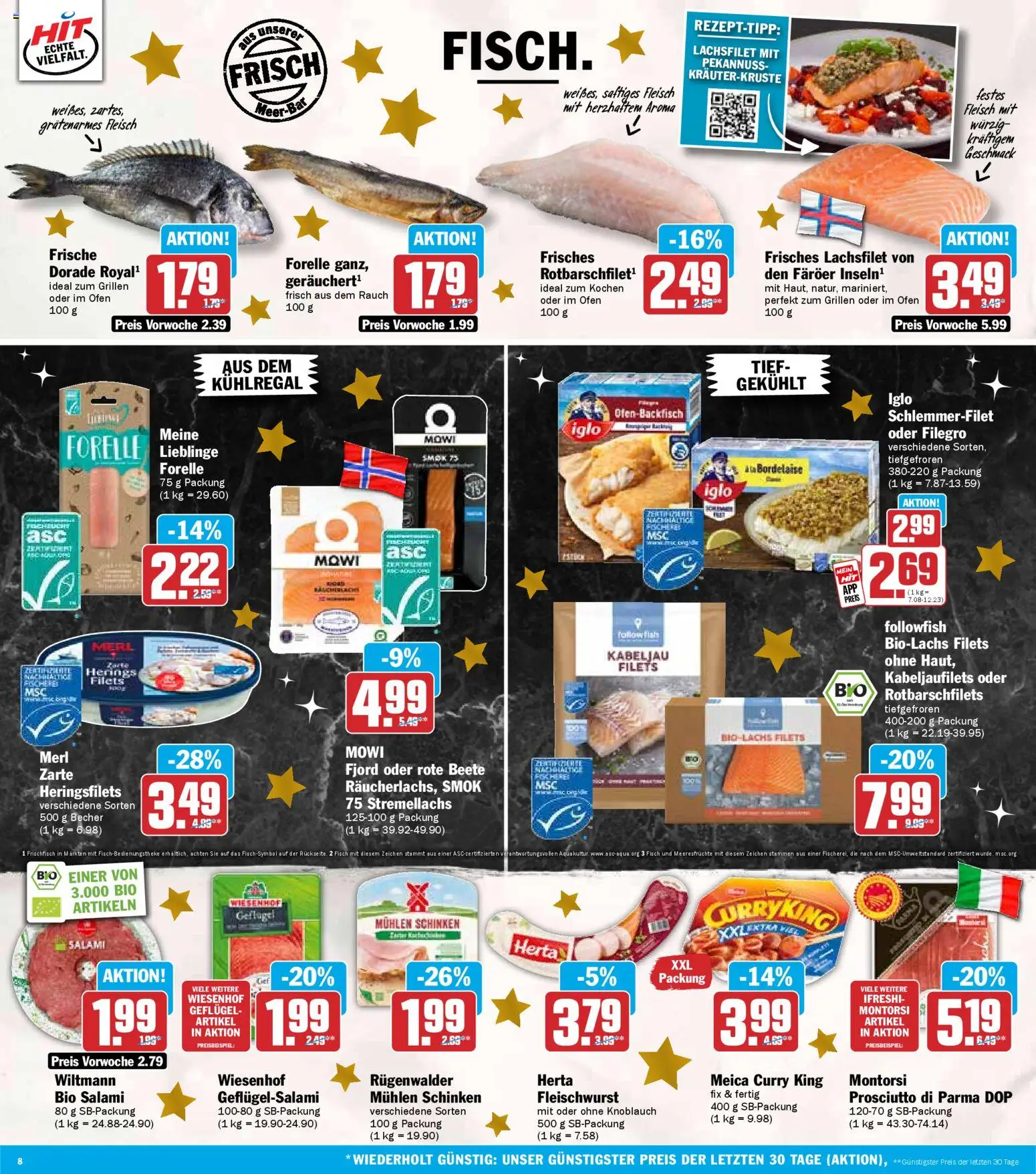 HIT Prospekt Rheinland-Pfalz – gültig ab 22.12.2025 | Seite: 8 | Produkte: Meeresfrüchte, Knoblauch, Schinken, Iglo schlemmerfilet