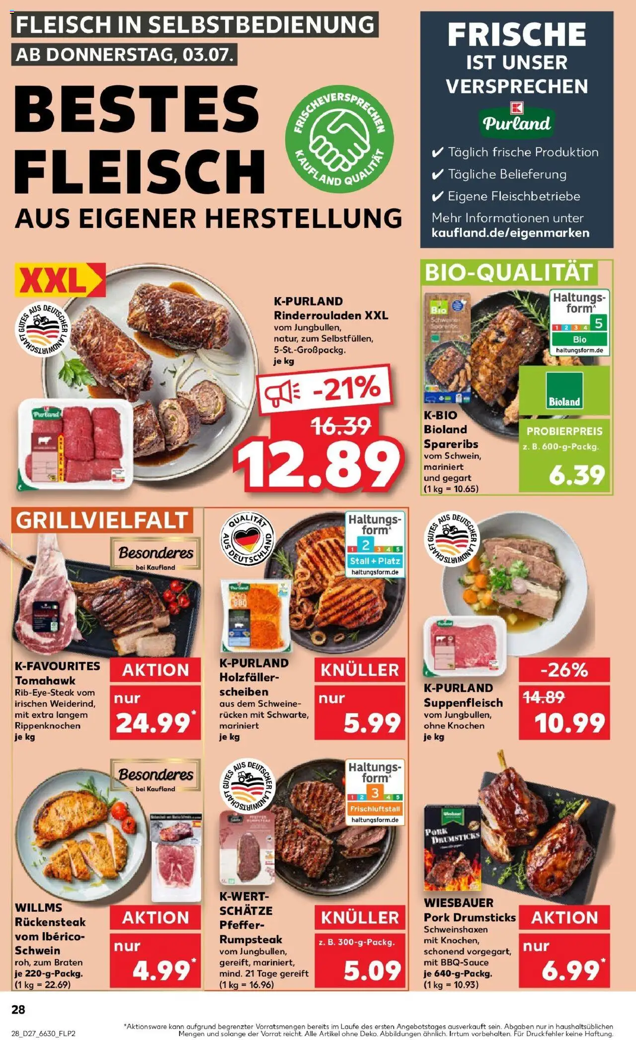 Kaufland prospekt Kreuztal	 - gültig ab dem 03.07.2025 | Seite: 28 | Produkte: Rinderrouladen, Rumpsteak, Suppenfleisch, Fleisch