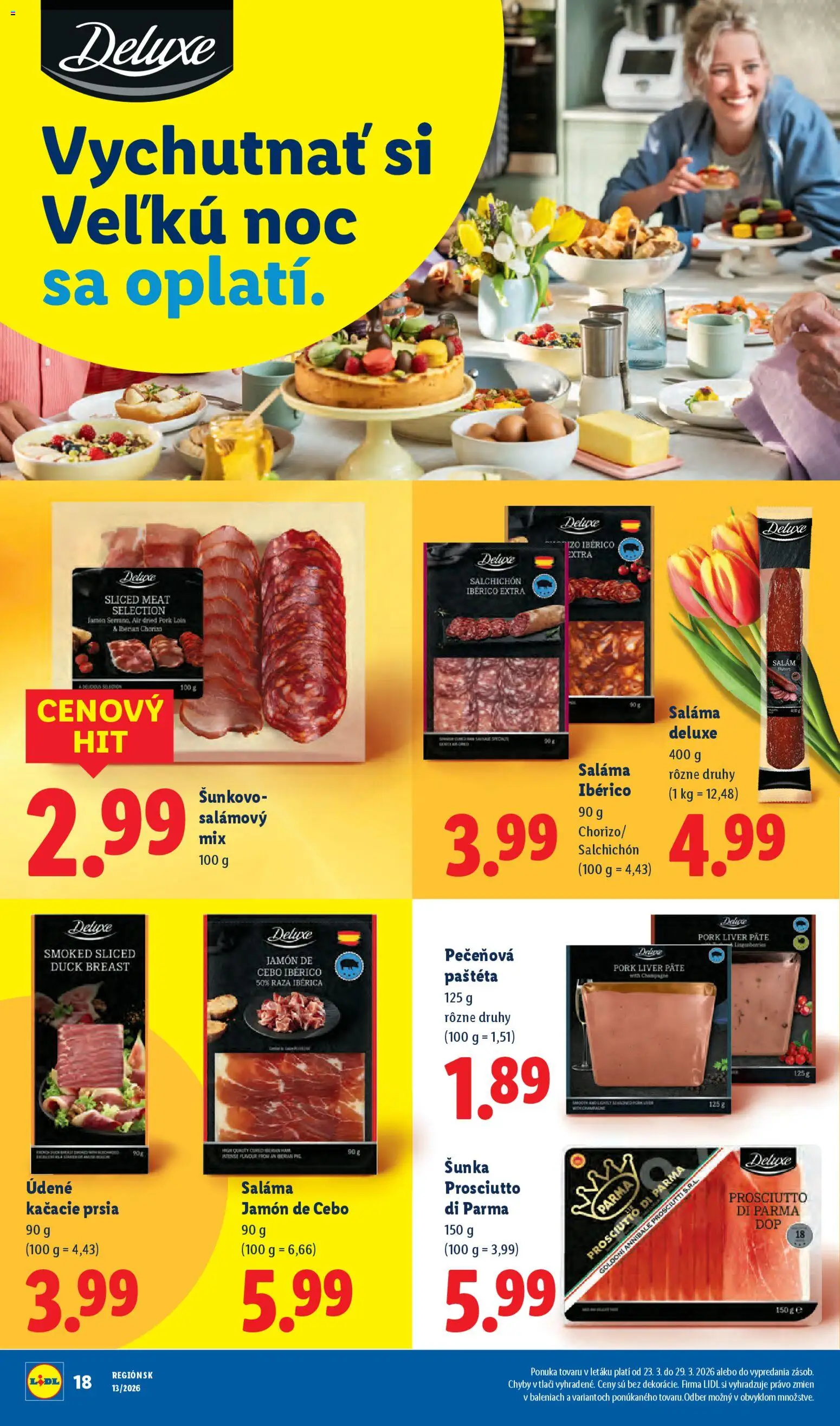 Nové Lidl akcie – leták je platný od 23.03.2026 | Strana: 20 | Produkty: Saláma, Šunka, Kačacie prsia