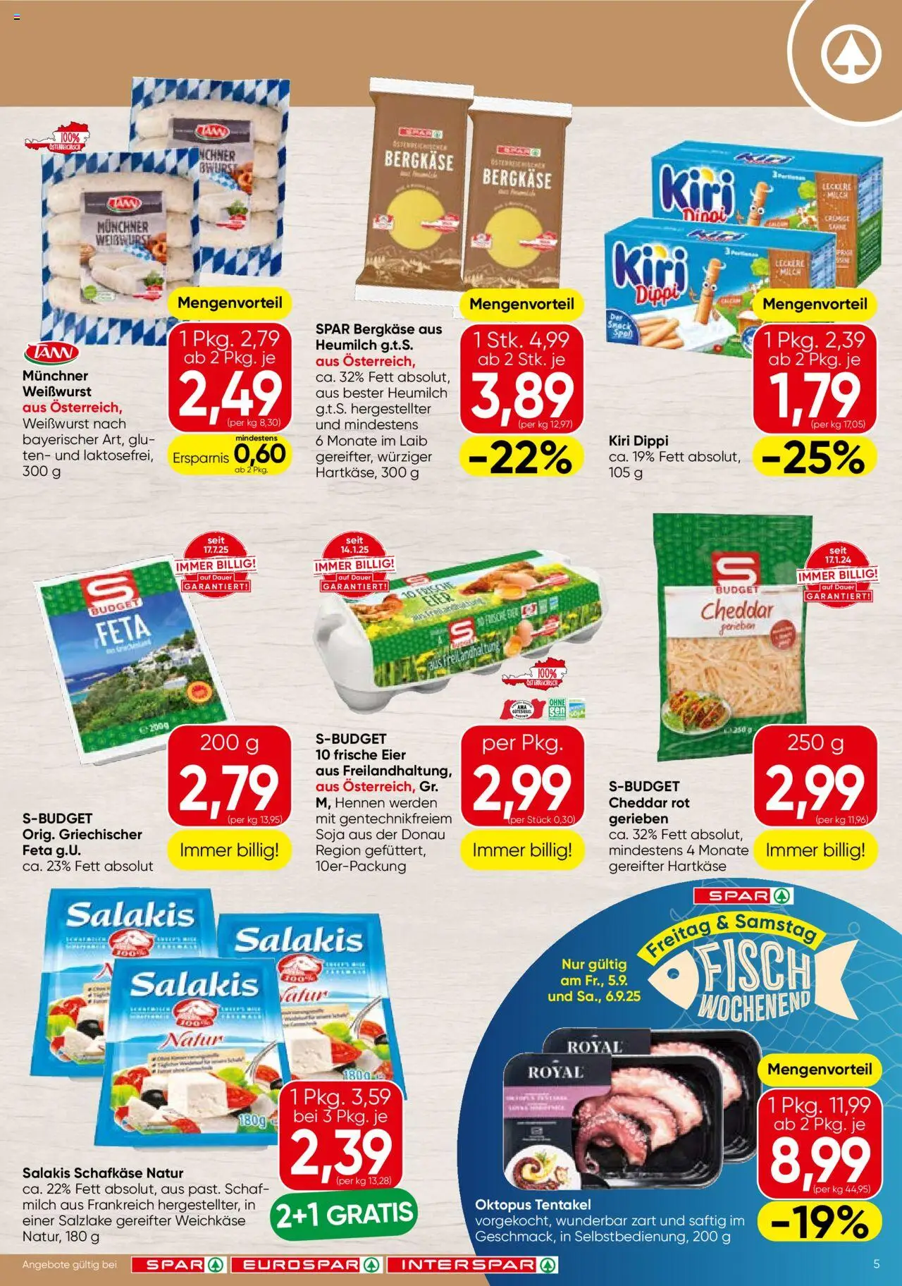 Spar Flugblatt - Salzburg gültig ab 04.09.2025 | Seite: 5 | Produkte: Milch, Eier, Fisch