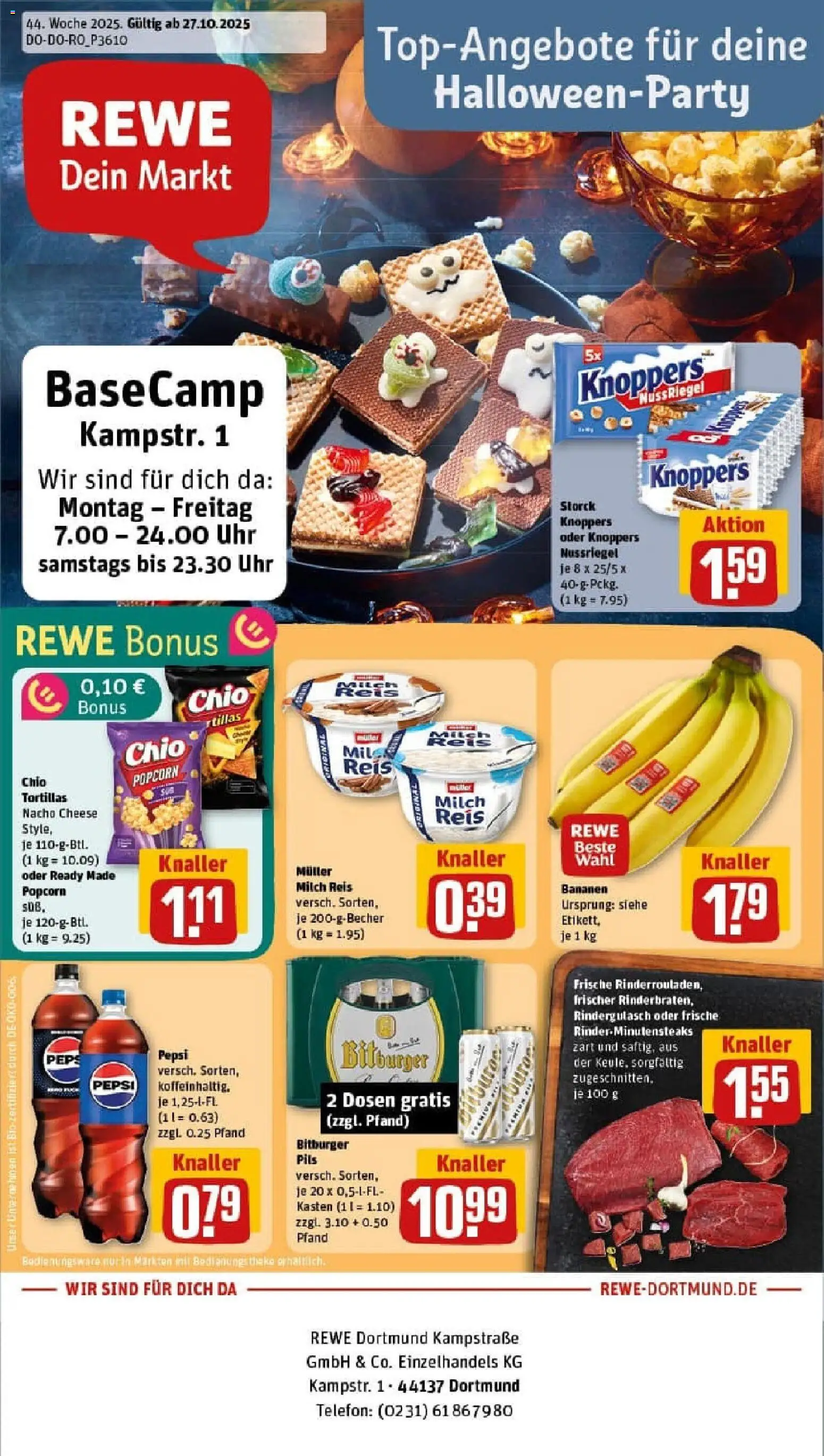 Rewe prospekt Dortmund	 – gültig ab 26.10.2025 | Seite: 1 | Produkte: Milch, Pepsi, Chio tortillas, Telefon