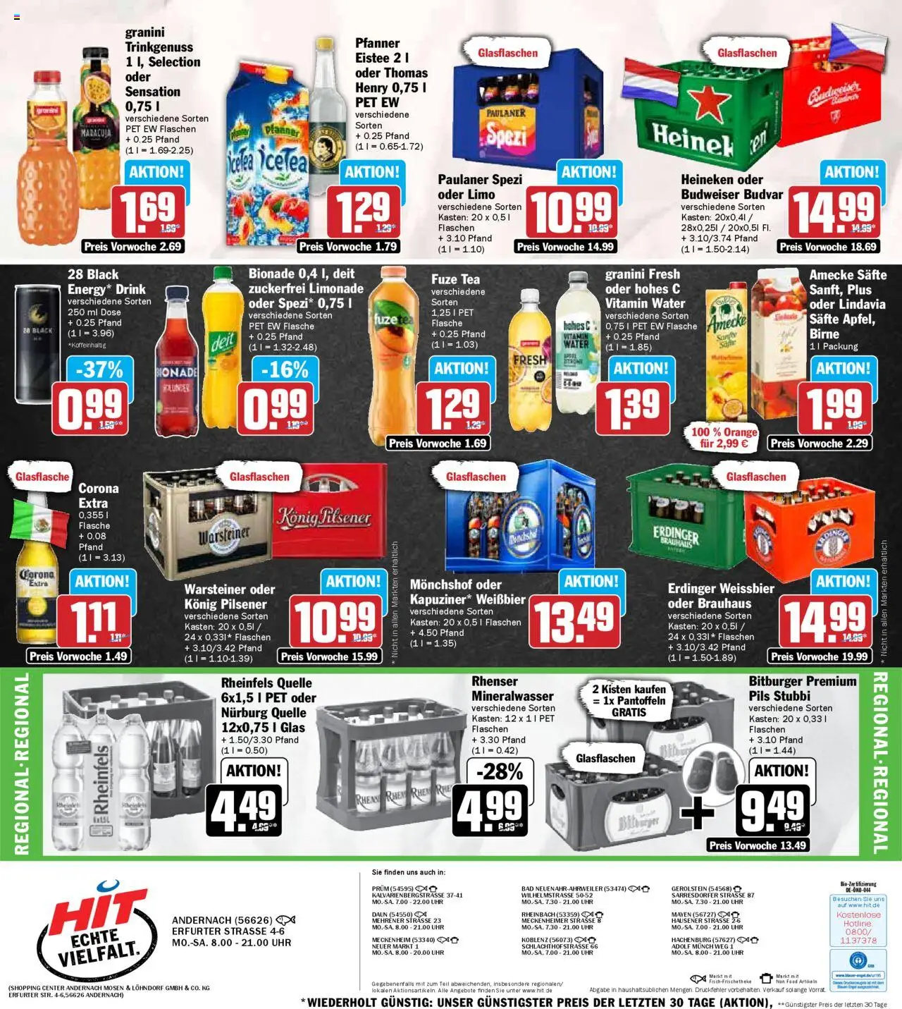 HIT - Rhineland-Palatinate - gültig ab dem 11.08.2025 | Seite: 18 | Produkte: Fuze tea, Paulaner spezi, Pils, Heineken