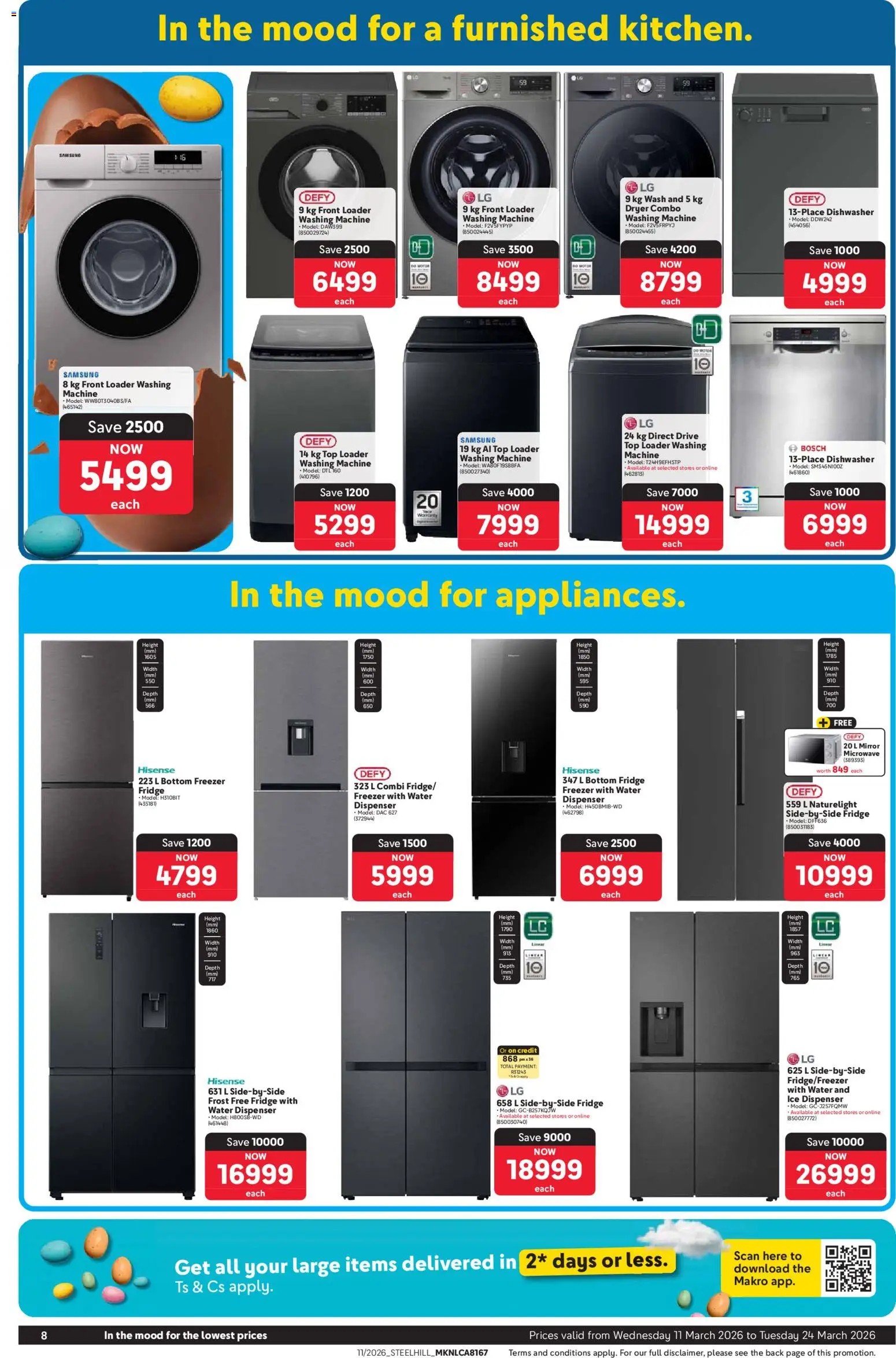 New Makro catalogue – valid from 11.03.2026 | Page: 8 | Products: Washing machine, Dryer, Mirror, Fridge