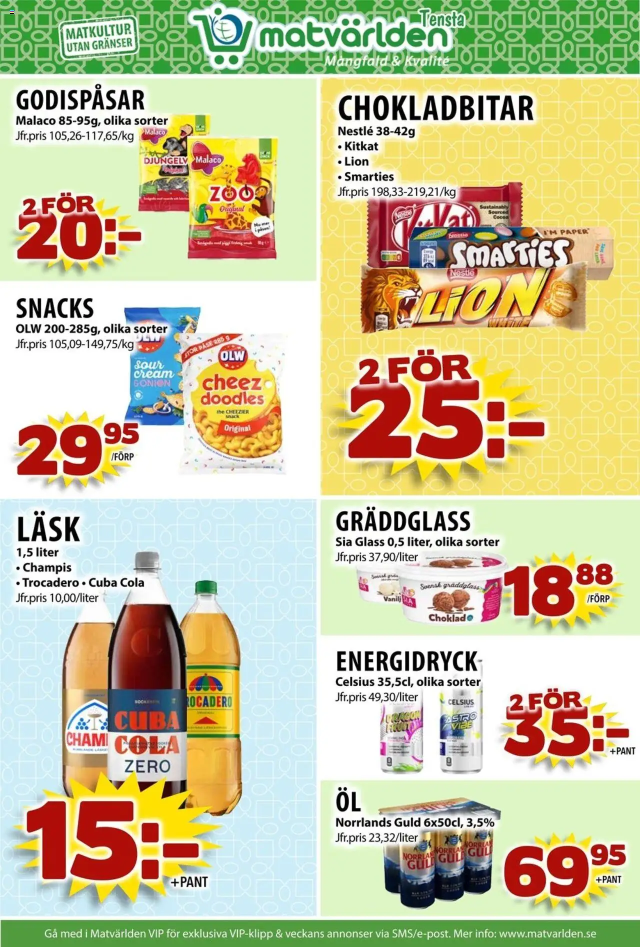 Matvärlden reklamblad aktuell från 04.08.2025 | Sida: 6 | Produkter: Energidryck, Glass