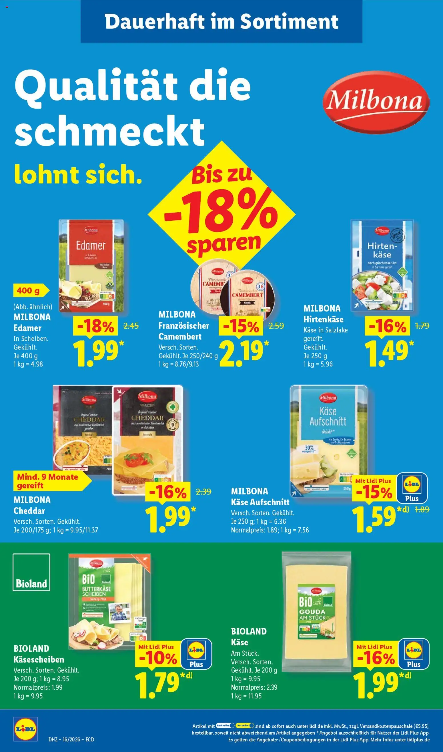 Lidl Německo leták od 13.04.2026 | Strana: 24 | Produkty: Milbona, Kaše, Cheddar, Camembert