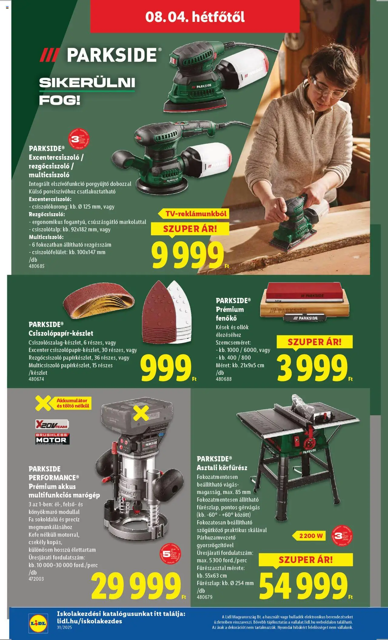Lidl akciós ujság - amely érvényes a következő dátumtól: 02.08.2025 | Oldal: 4 | Termékek: Parkside, Rezgőcsiszoló, Töltő, Asztali körfűrész