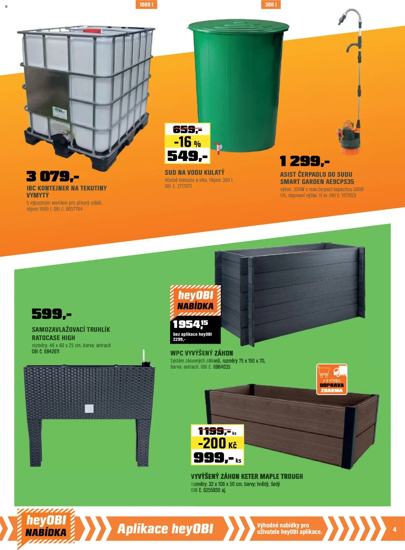 OBI leták - Bobří síla v akci od 01.03.2026 | Strana: 5 | Produkty: Truhlík, Čerpadlo do sudu, Vyvýšený záhon, Čerpadlo