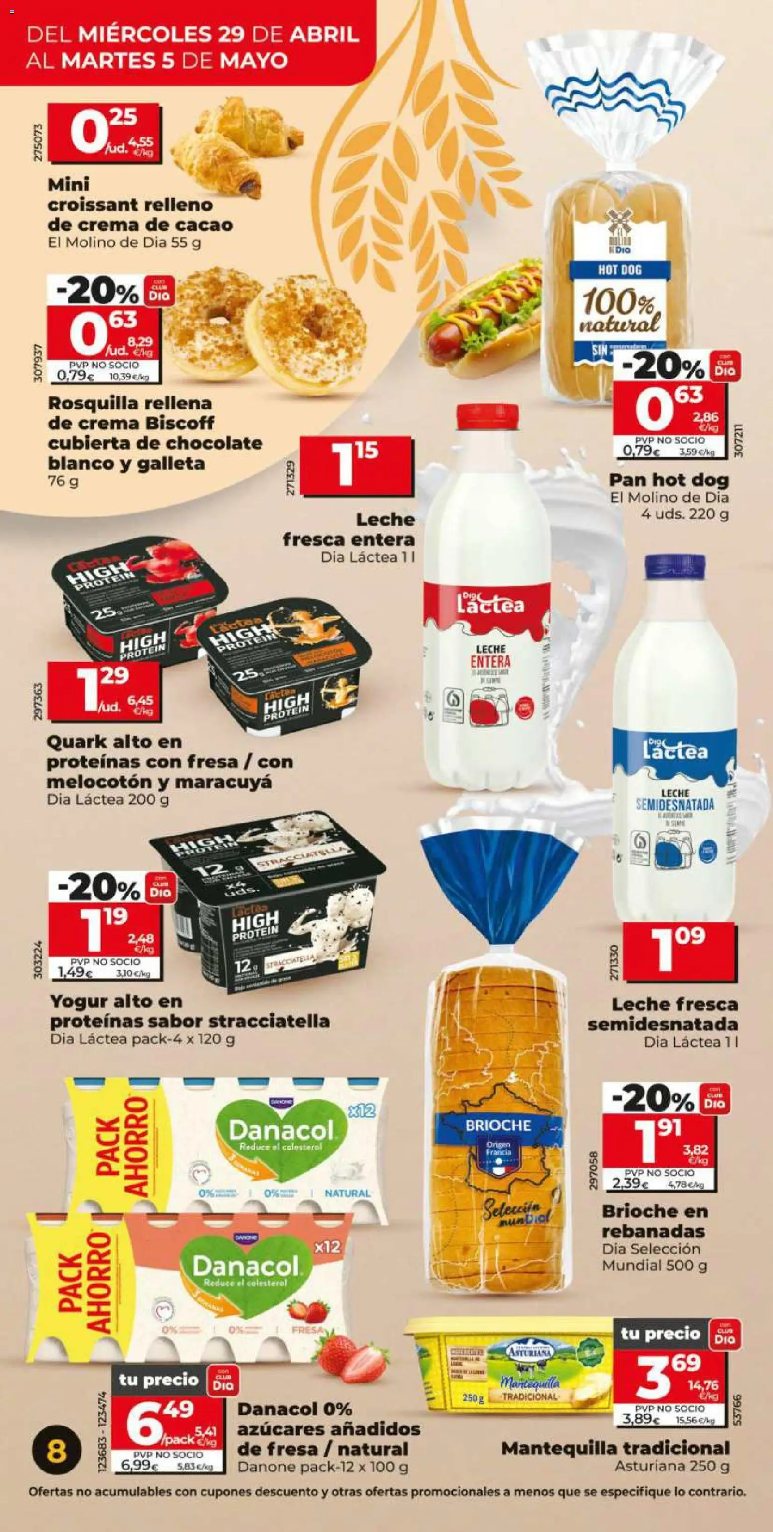 Dia - folleto Market │ válido desde el 29.04.2026 | Página: 8 | Productos: Leche, Yogur, Pan, Crema