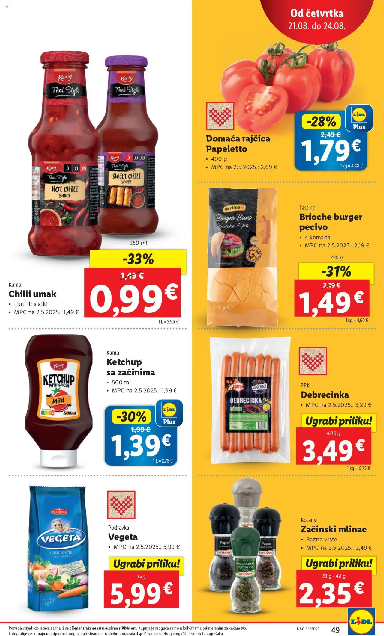Lidl katalog | vrijedi od 18.08.2025 | Stranica: 49 | Proizvodi: Umak, Papar, Vegeta, Pecivo