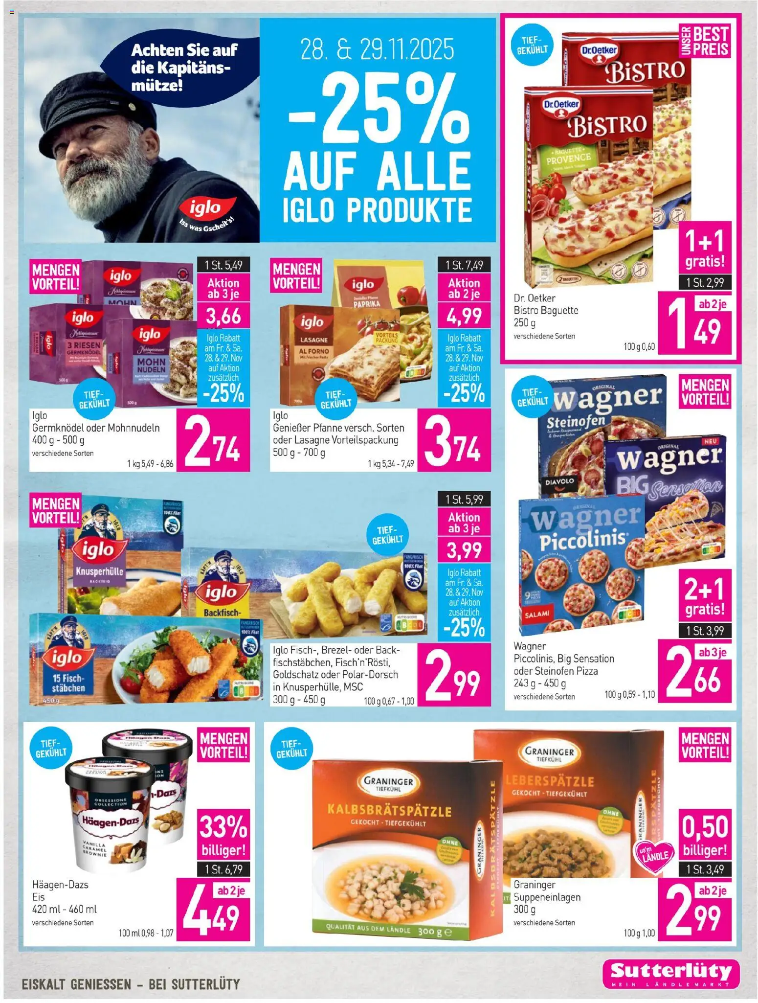 Sutterlüty Flugblatt gültig ab 27.11.2025 | Seite: 21 | Produkte: Jääkaappipakastin, Salami, Fisch, Nudeln