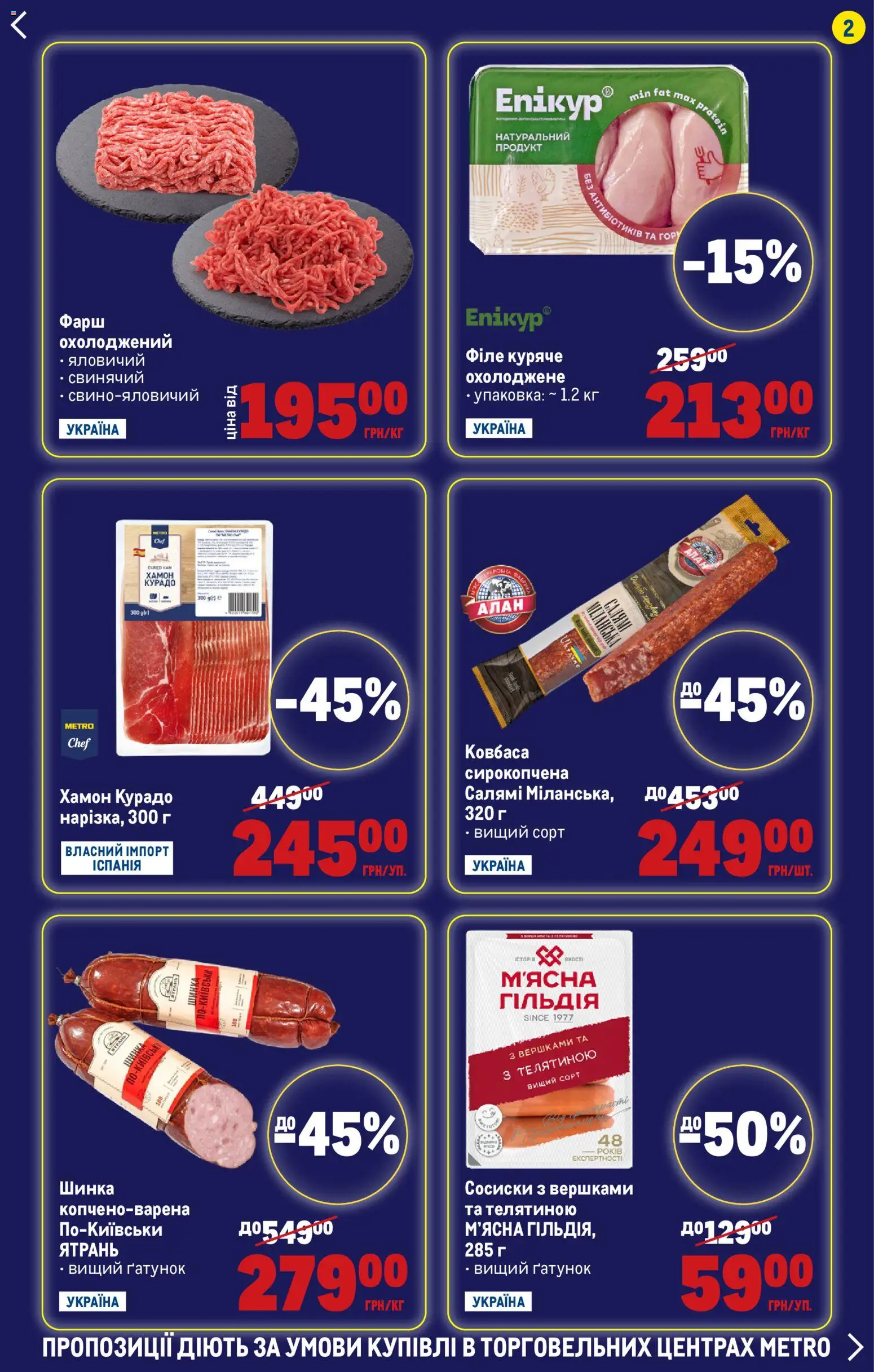 Metro Kаталог - дійснийкції з 27.11.2025 | Сторінка: 2 | Товари: Шинка, Ковбаса, Фарш, Сосиски