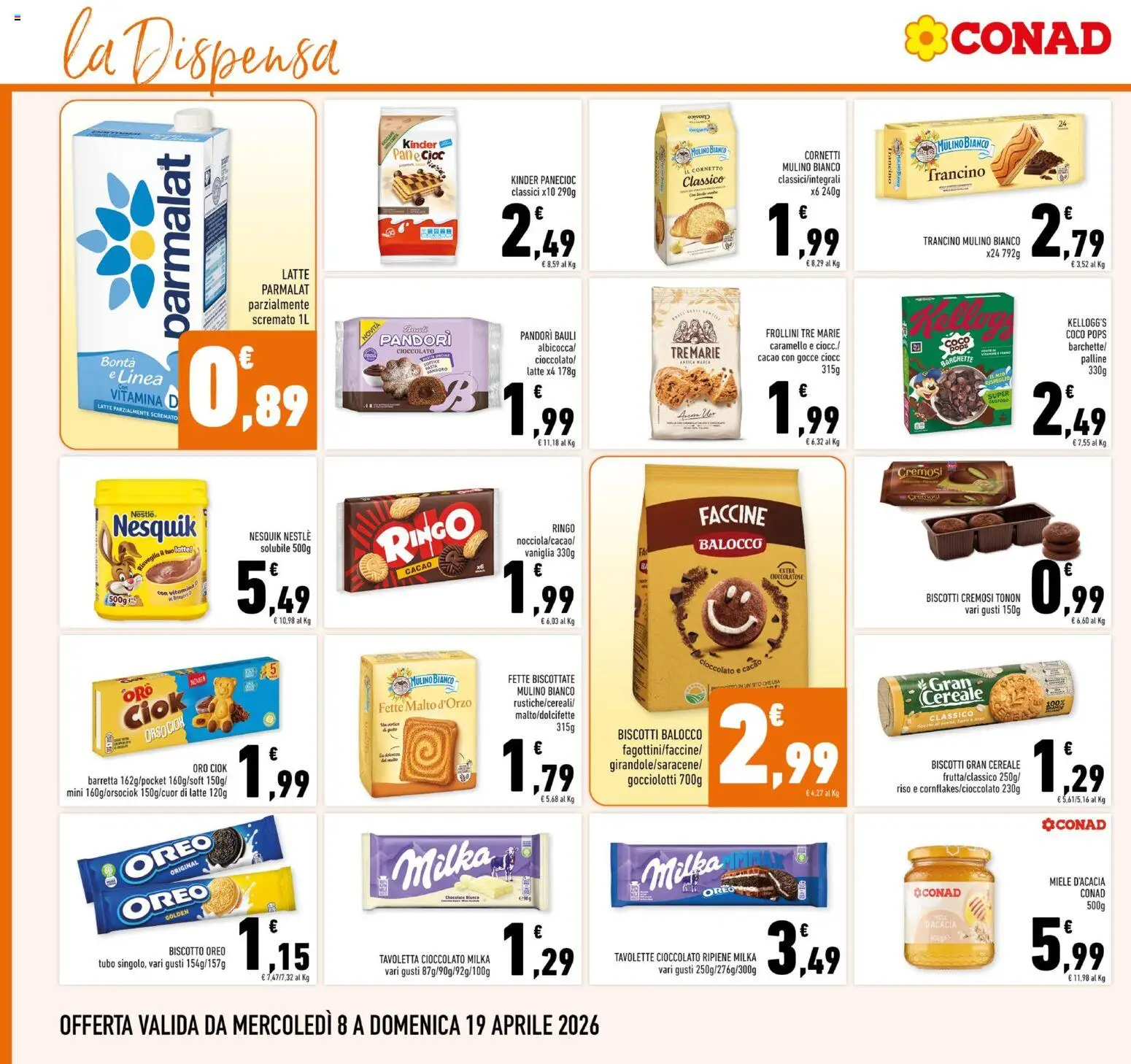 Volantino Conad del 08.04.2026 | Pagina: 10 | Prodotti: Riso, Biscotti, Pandoro, Frollini