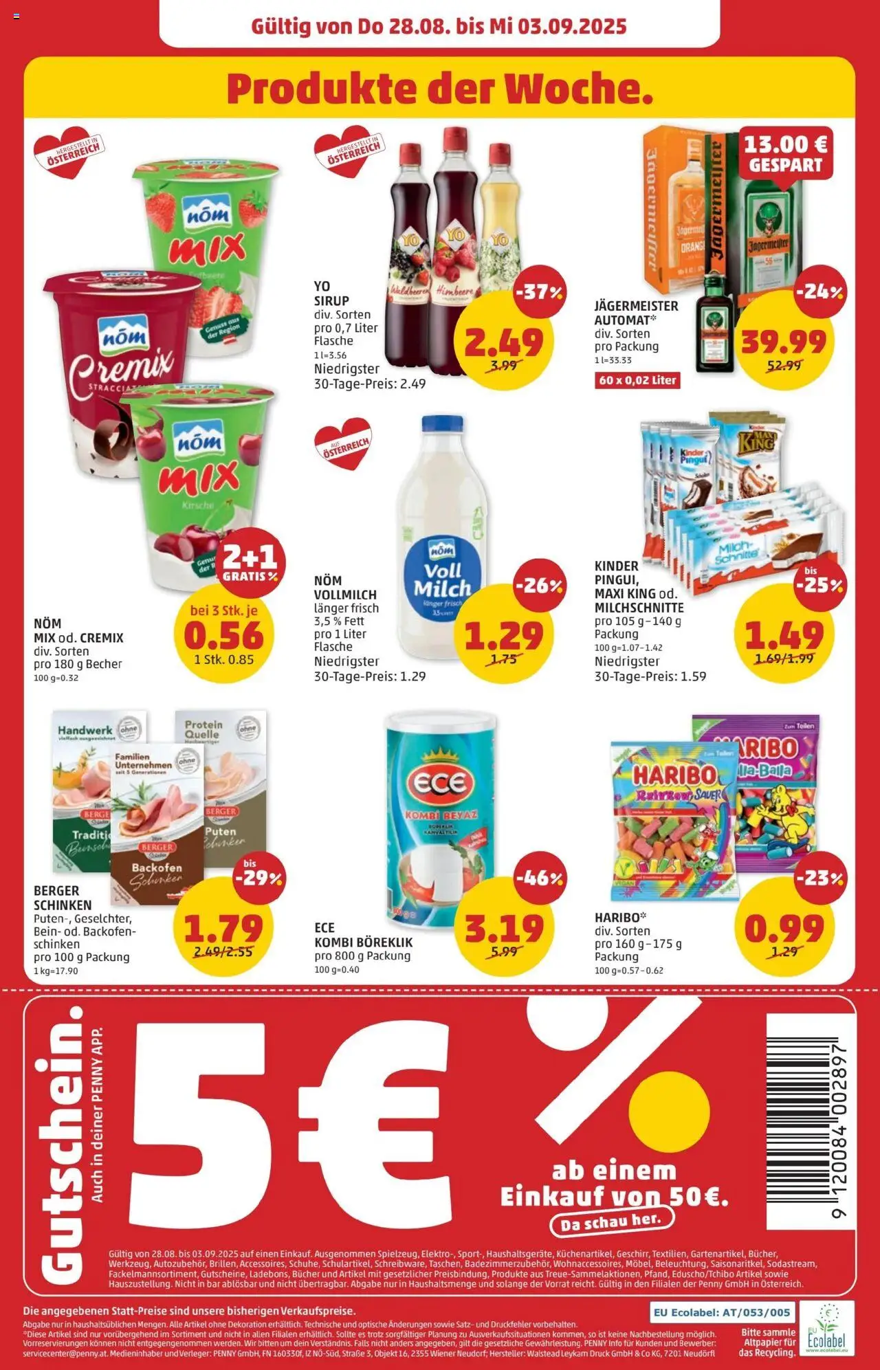Penny Markt Flugblatt gültig ab 28.08.2025 | Seite: 24 | Produkte: Himbeere, Milch, Schinken