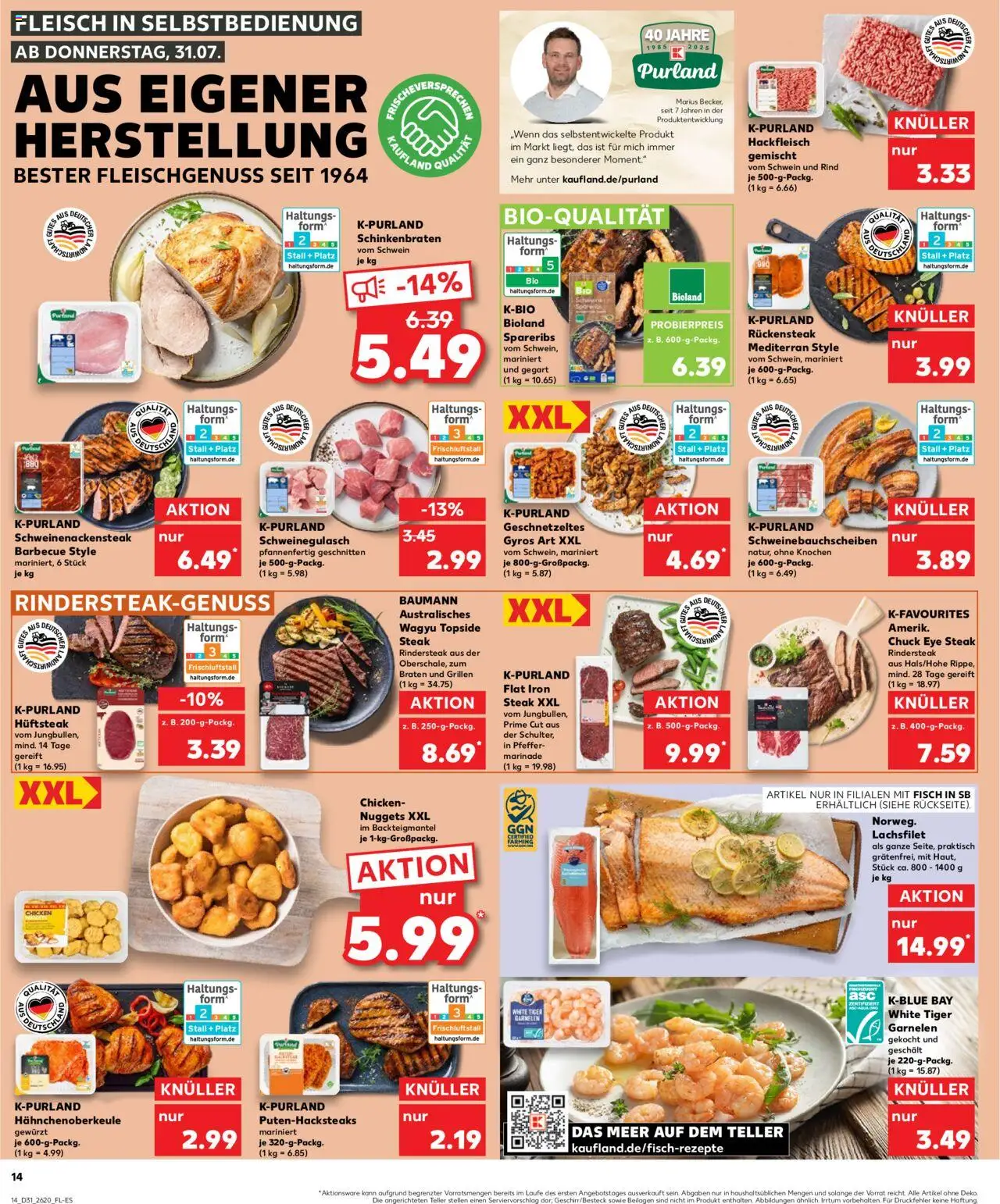 Kaufland prospekt Zeitz	 - gültig ab dem 31.07.2025 | Seite: 14 | Produkte: Fisch, Gyros, Tiger garnelen, Fleisch