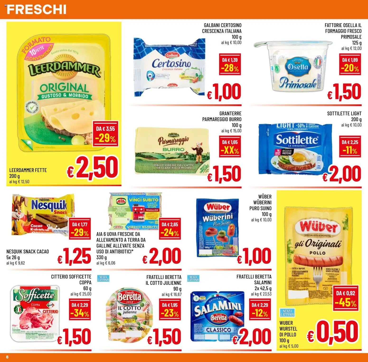 Volantino A&O del 28.01.2026 | Pagina: 8 | Prodotti: Uova, Suino, Latte, Formaggio