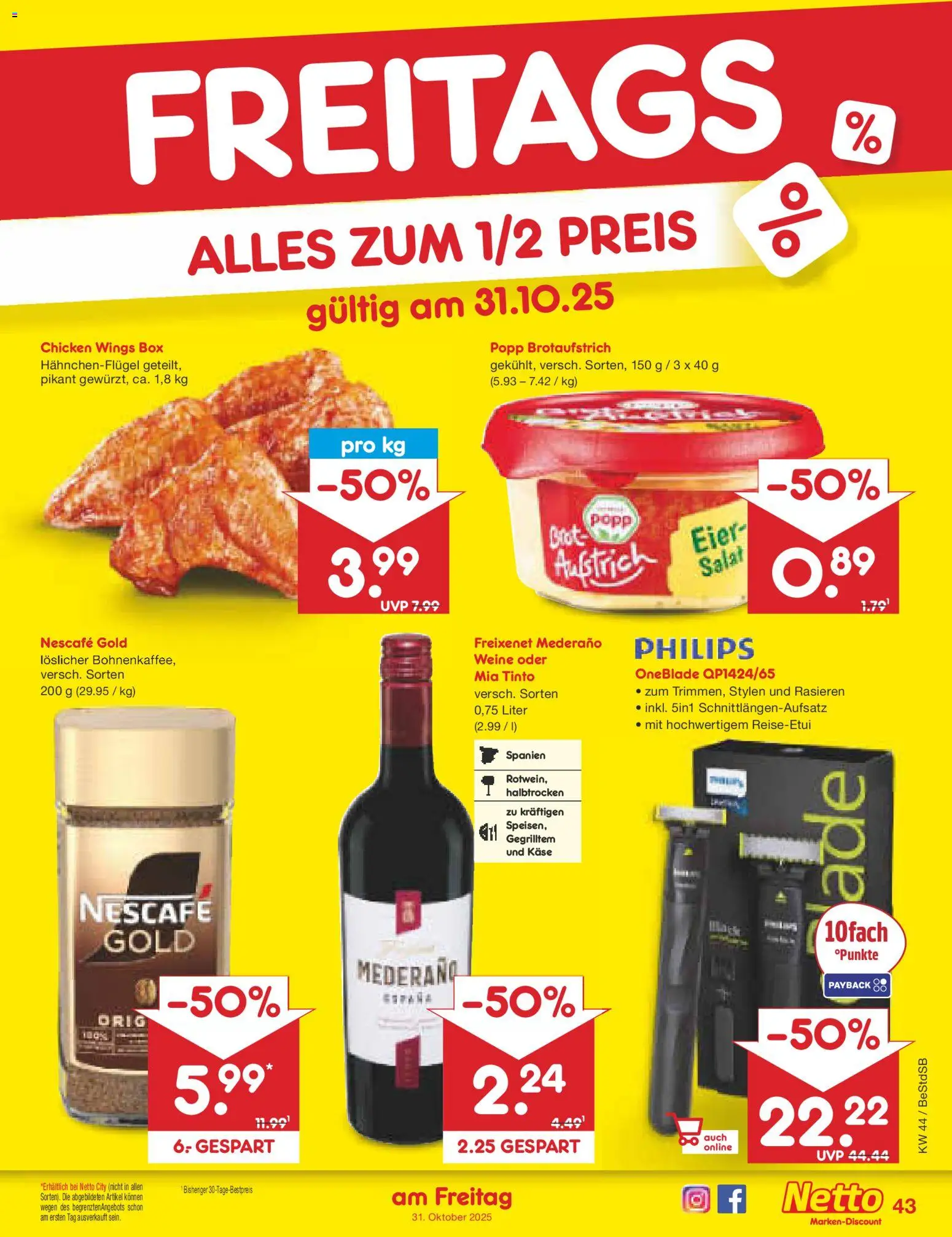 Netto Marken-Discount Prospekt 	 – gültig ab 27.10.2025 | Seite: 47 | Produkte: Nescafe, Käse, Freixenet mederano, Brot