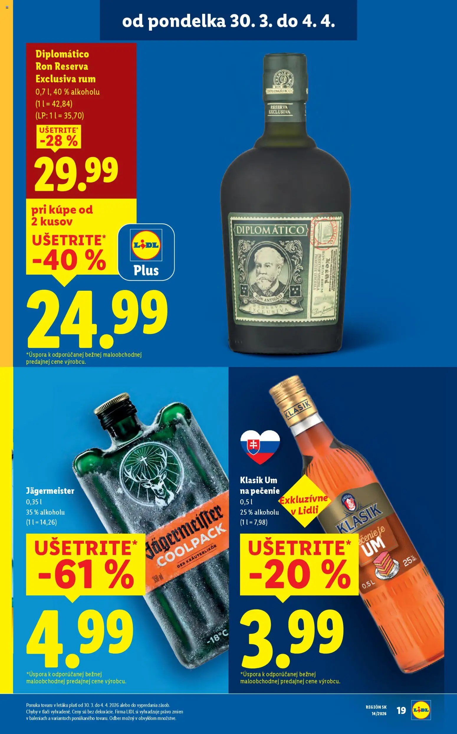 Nové Lidl akcie – leták je platný od 30.03.2026 | Strana: 23 | Produkty: Jägermeister, Diplomatico, Rum