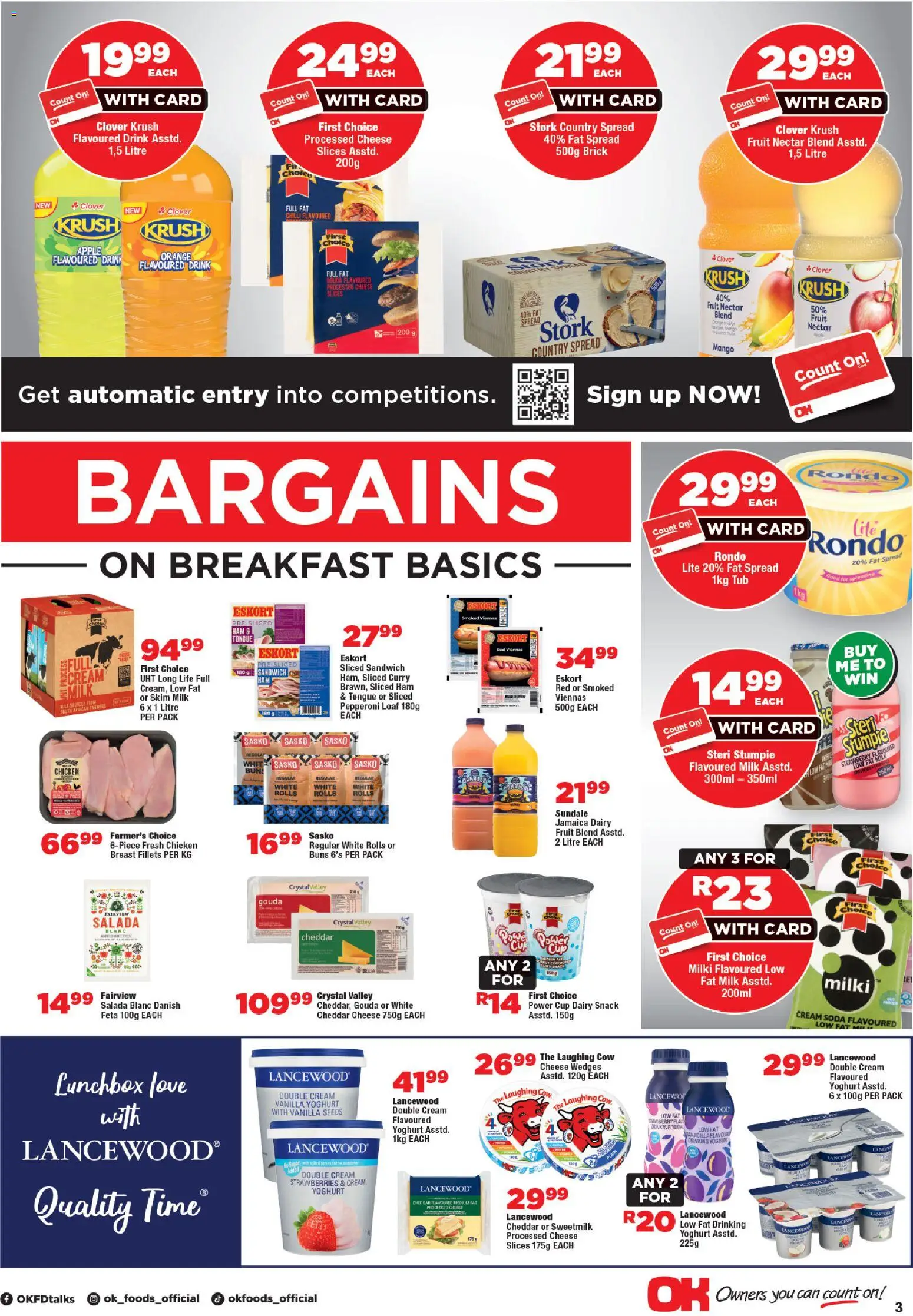 New OK Foods catalogue – valid from 05.01.2026 | Page: 3 | Products: Buns, Chicken, Strawberries, Cream