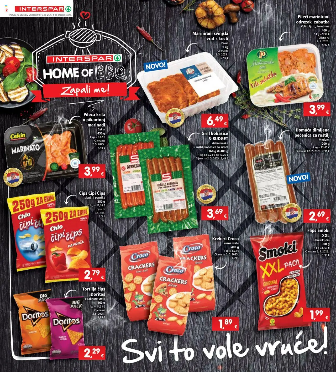 Interspar katalog | vrijedi od 18.06.2025 | Stranica: 2 | Proizvodi: Roštilj, Flips, Pileća krila, Kobasica