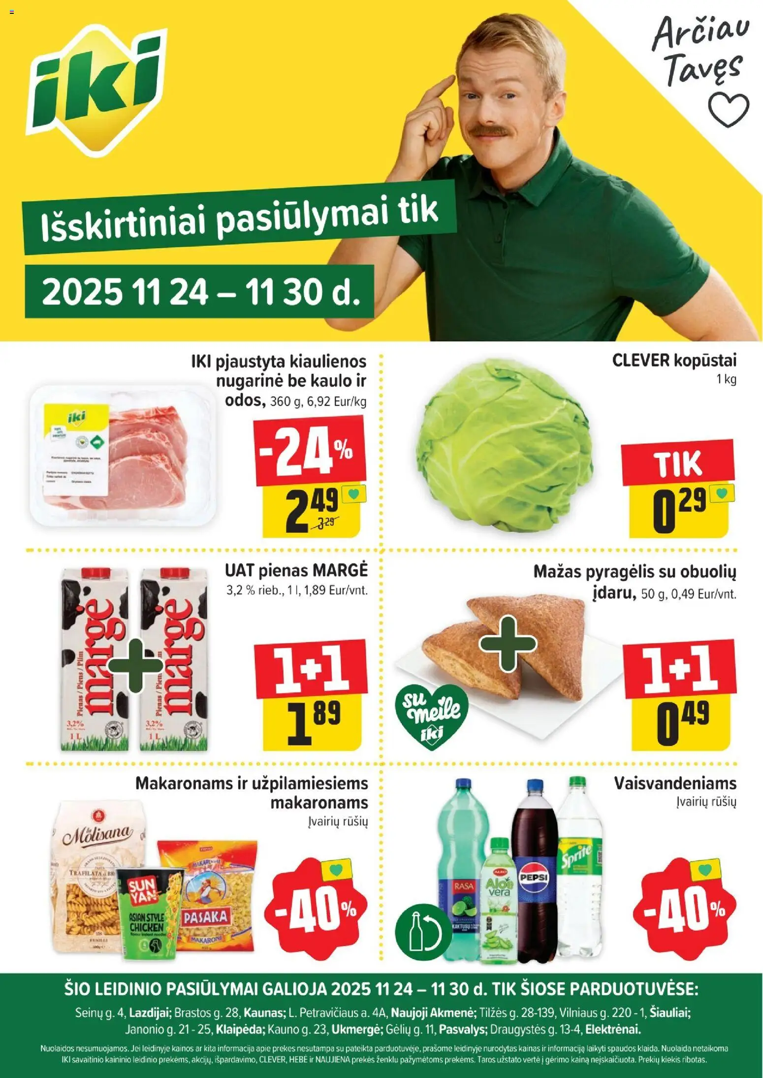 IKI akcijos nuo 24.11.2025 | Puslapis: 1 | Prekių: Kiaulienos, Pienas