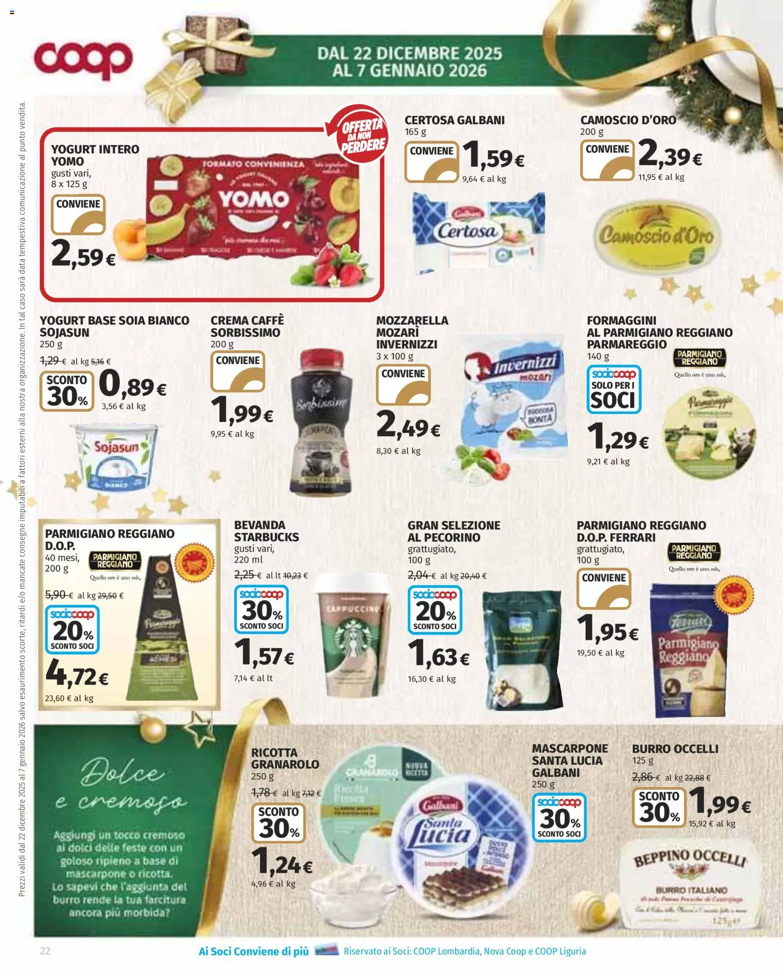 Volantino COOP del 22.12.2025 | Pagina: 22 | Prodotti: Yogurt, Mozzarella, Ricotta, Parmigiano