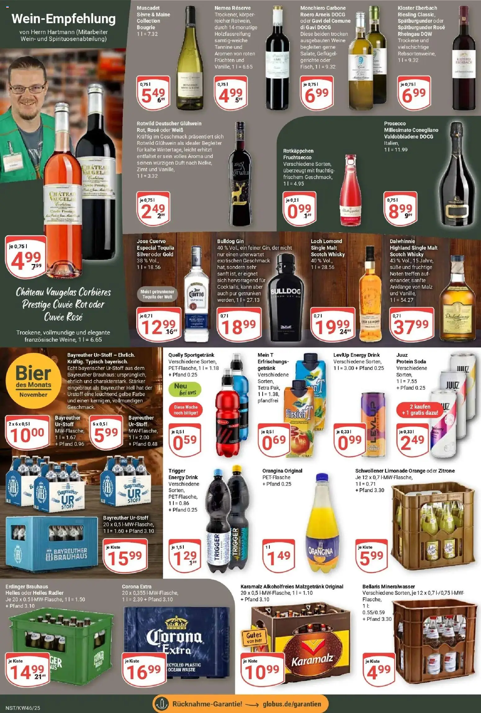 Globus prospekt Neustadt	 – gültig ab 10.11.2025 | Seite: 15 | Produkte: Energy, Tequila, Prosecco, Gin
