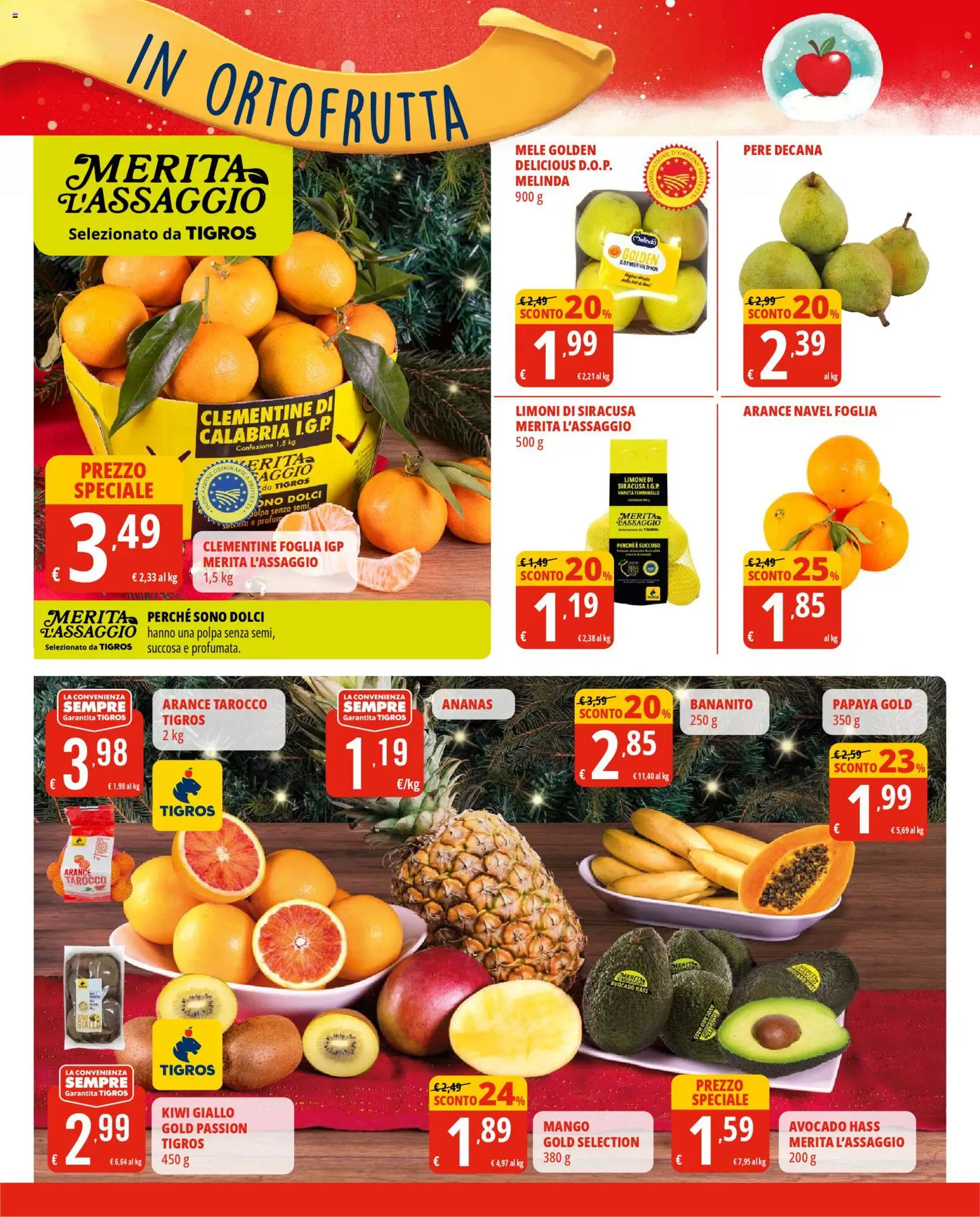 Volantino Tigros del 10.12.2025 | Pagina: 12 | Prodotti: Mele, Arance, Avocado, Mango