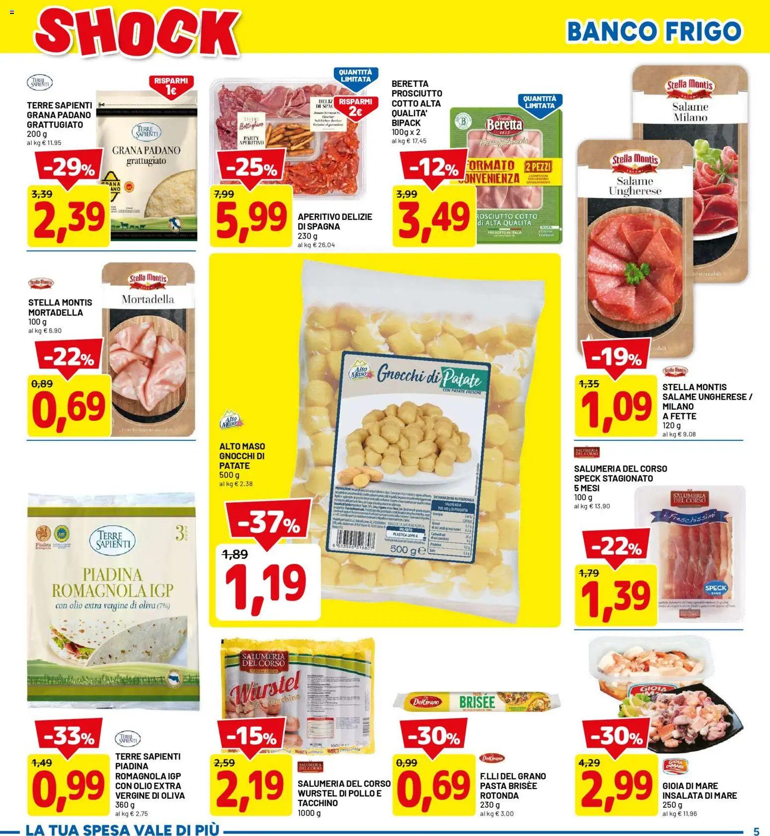 Volantino D Più del 30.04.2026 | Pagina: 5 | Prodotti: Wurstel, Mortadella, Olio extra vergine, Gnocchi