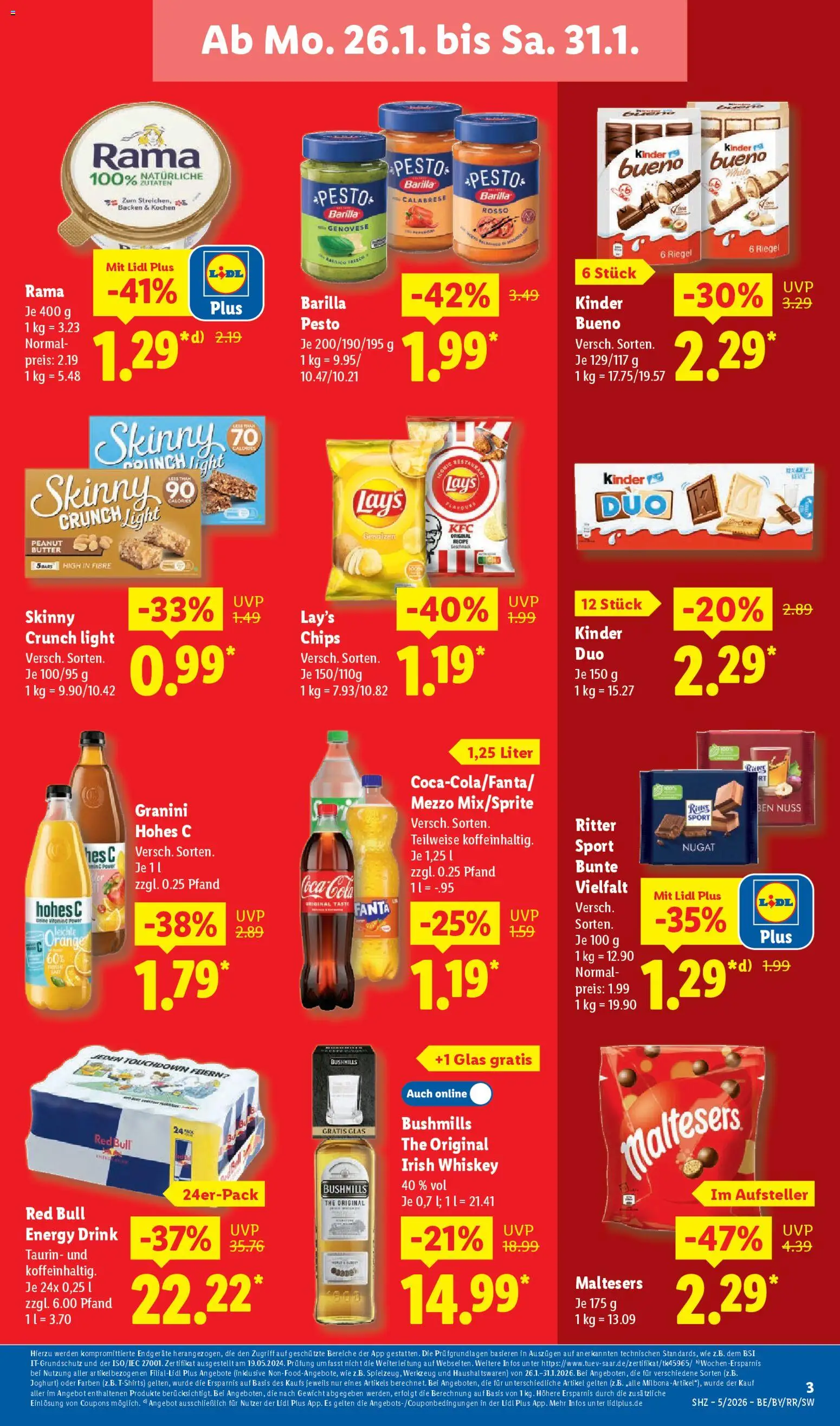 Lidl Prospekt Gundelsheim – gültig ab 26.01.2026 | Seite: 3 | Produkte: Red bull, Butter, Joghurt, Granini