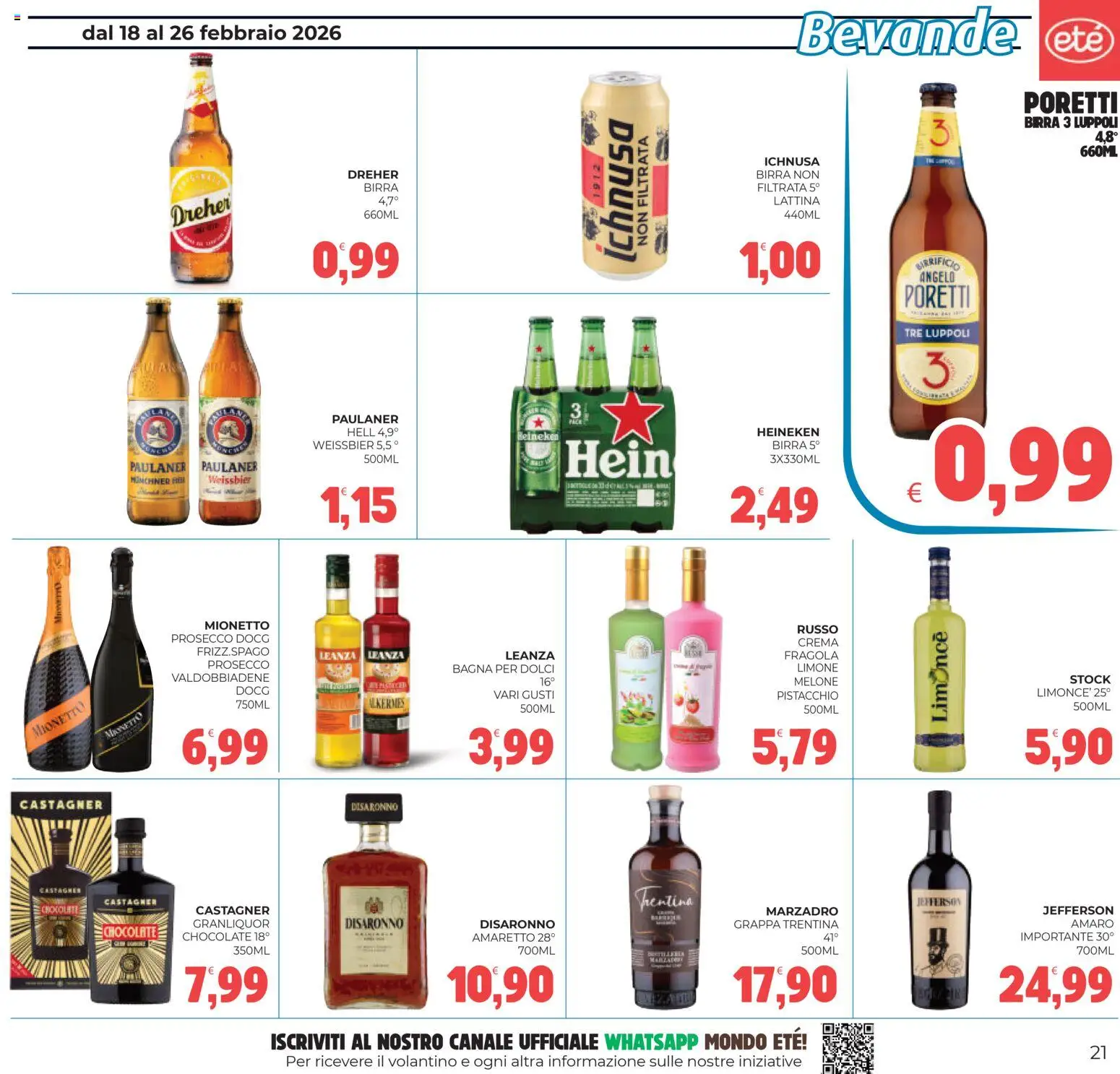 Volantino Eté del 18.02.2026 | Pagina: 21 | Prodotti: Prosecco, Limone, Heineken, Grappa