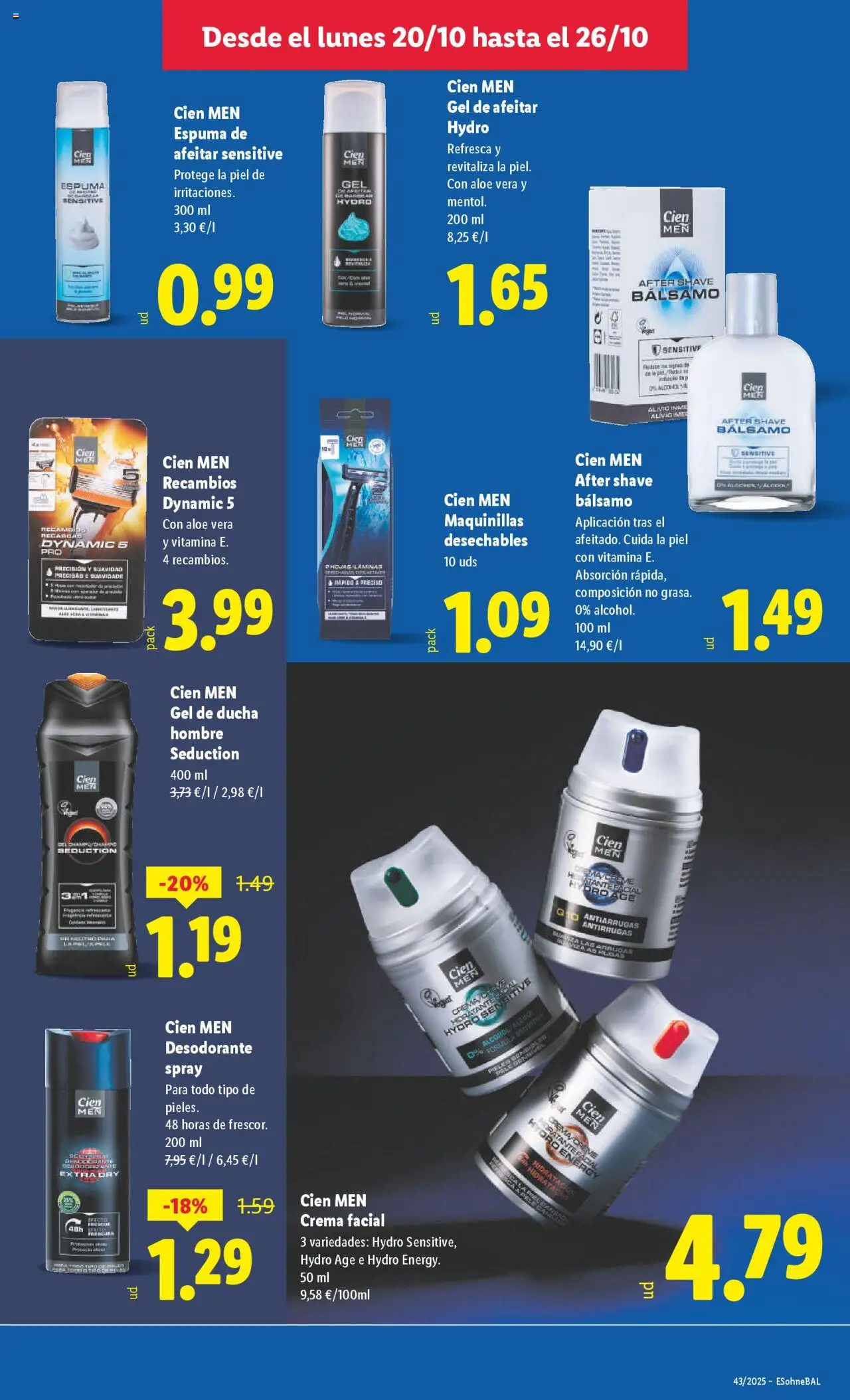 Lidl folleto │ válido desde el 20.10.2025 | Página: 25 | Productos: Espuma de afeitar, Gel de ducha, Crema, Ducha