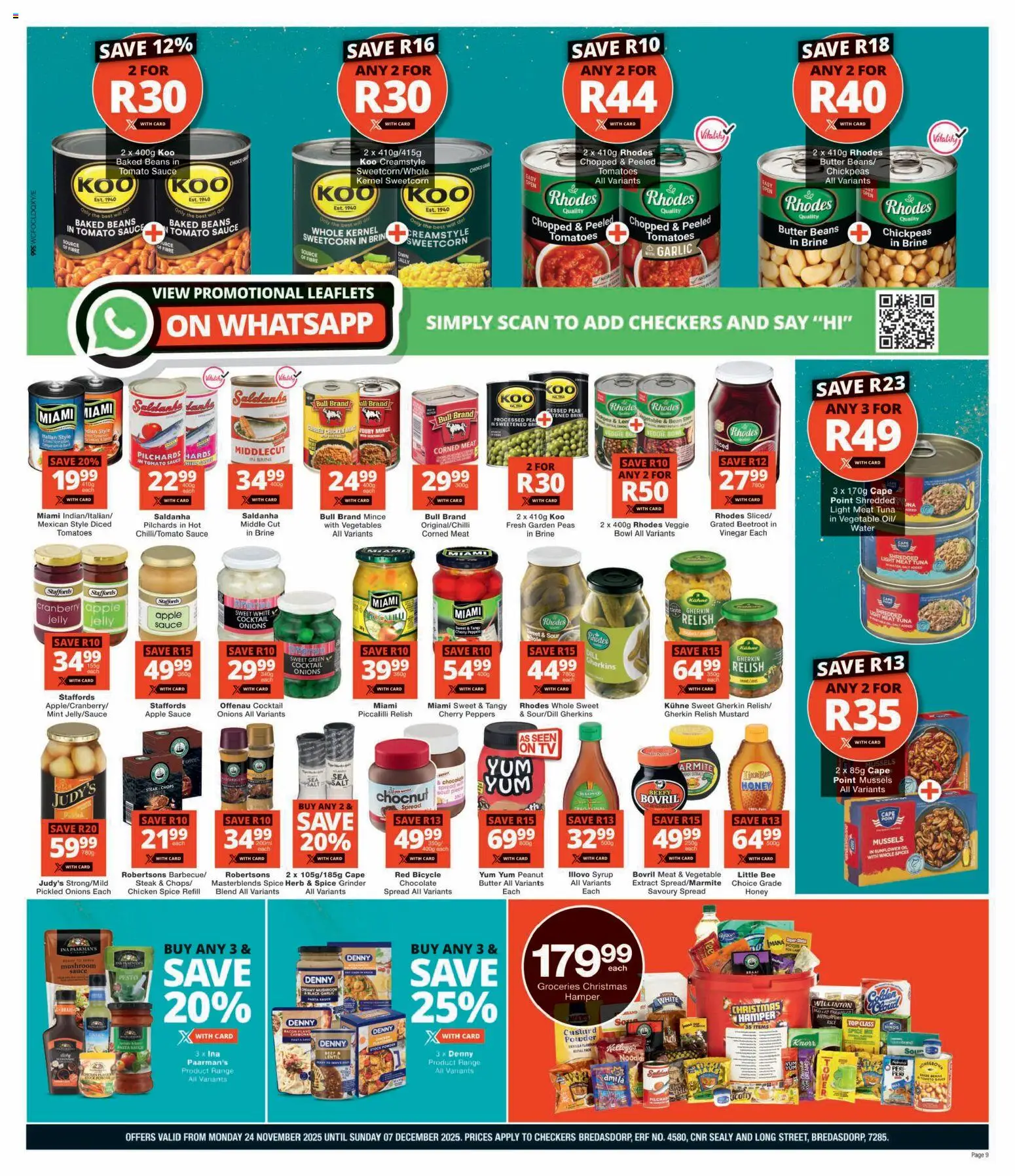 New Checkers catalogue – valid from 24.11.2025 | Page: 9 | Products: Pilchards, Steak, Pasta, Vegetables