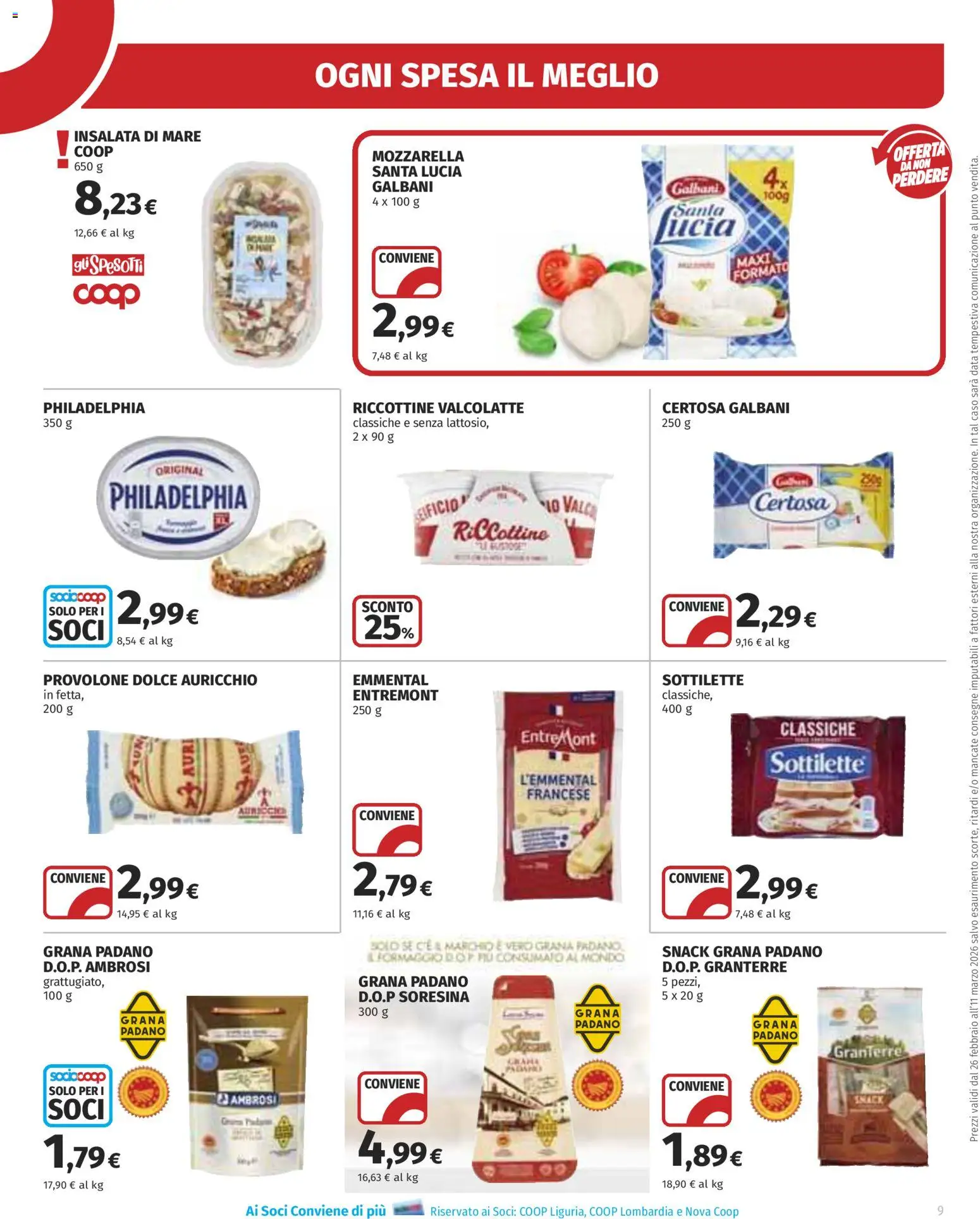 Volantino Ipercoop del 26.02.2026 | Pagina: 9 | Prodotti: Insalata, Mozzarella, Grana Padano, Emmental