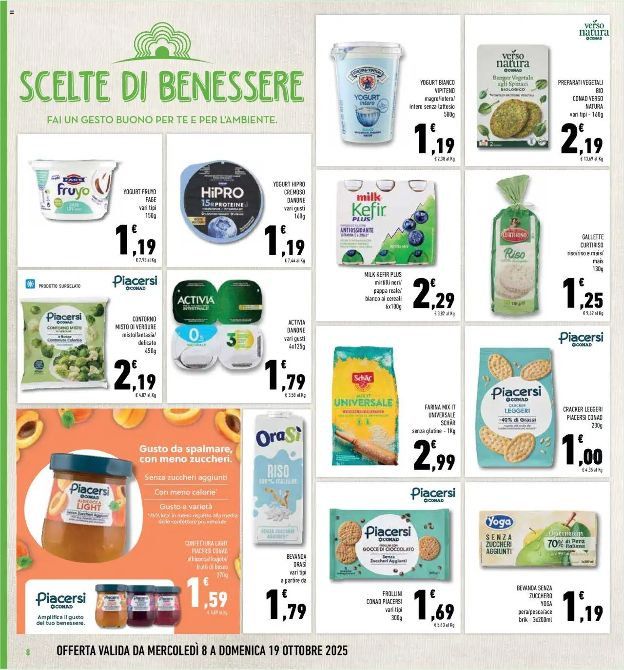 Volantino Conad del 08.10.2025 | Pagina: 8 | Prodotti: Cereali, Verdure, Farina, Crackers